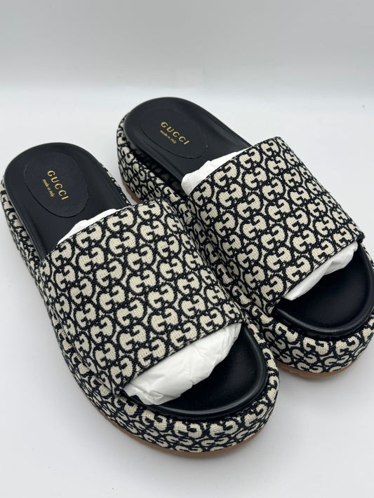 Gucci Angelina GG Monogram Platform Slide Sandals 38