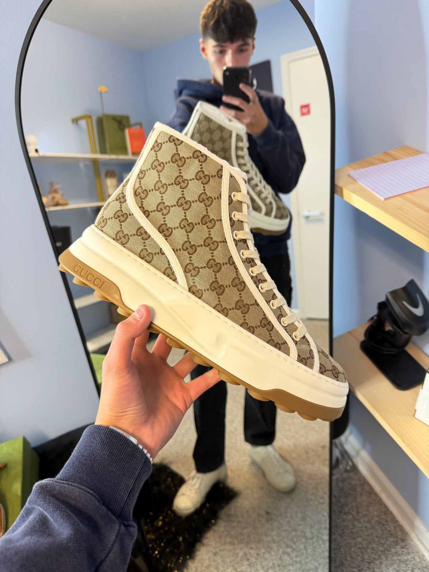 Gucci Mens Beige GG Canvas Tennis 1977 High Top Sneakers 13