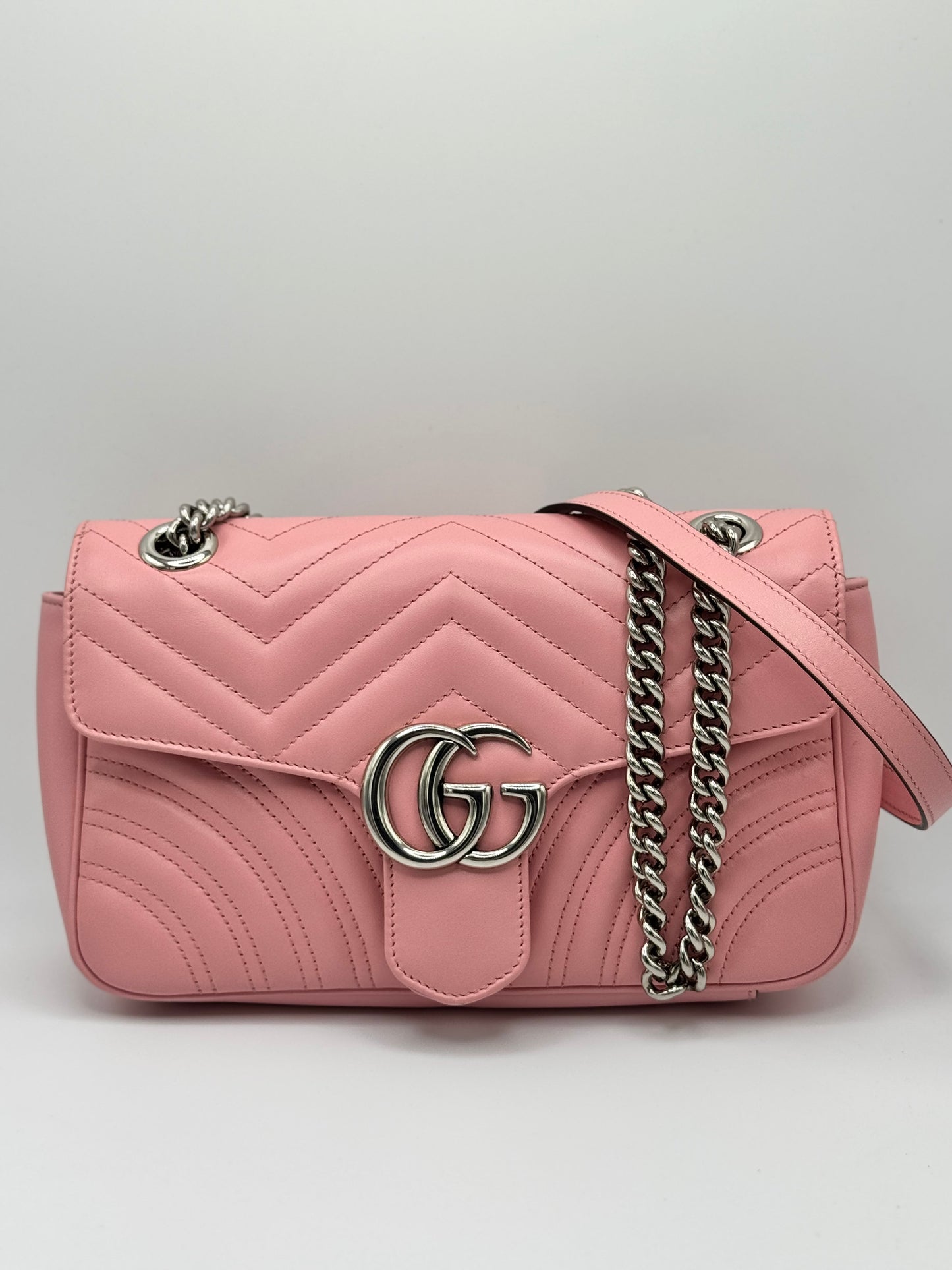 Gucci Calfskin Matelasse Small GG Marmont Shoulder Bag Wild Rose