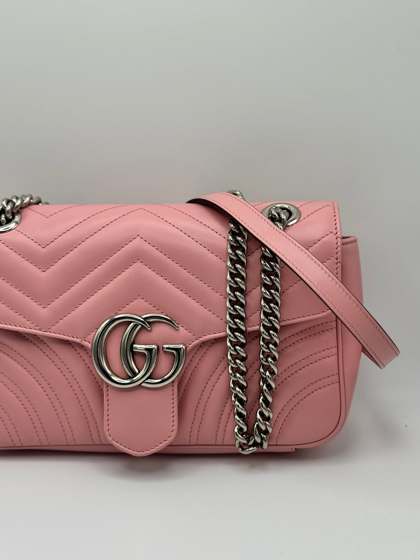 Gucci Calfskin Matelasse Small GG Marmont Shoulder Bag Wild Rose