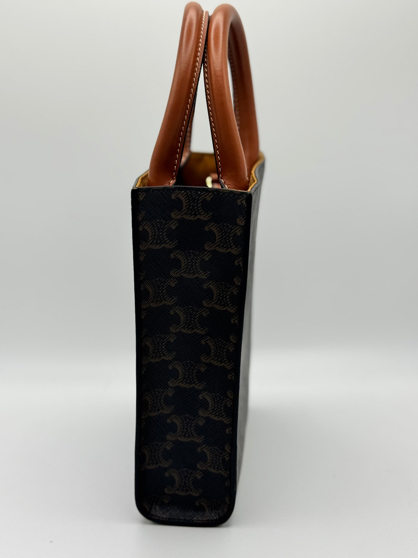 Celine Triomphe Canvas Calfskin Mini Vertical Cabas Tan