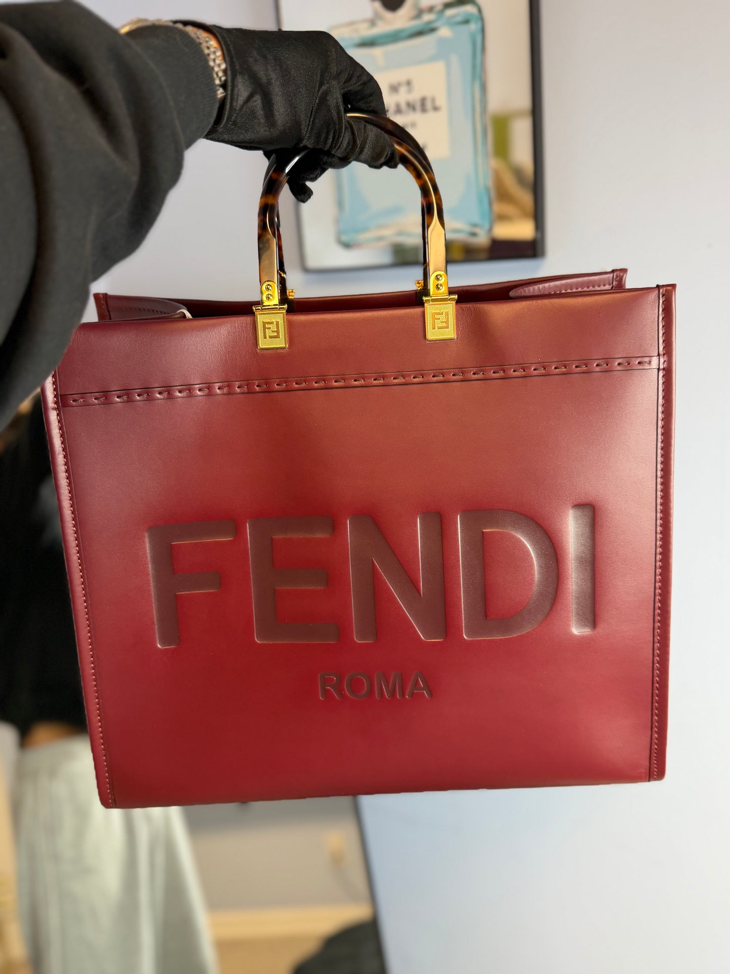 Fendi Plexiglass Large Fendi Sunshine Shopper Tote Burgundy