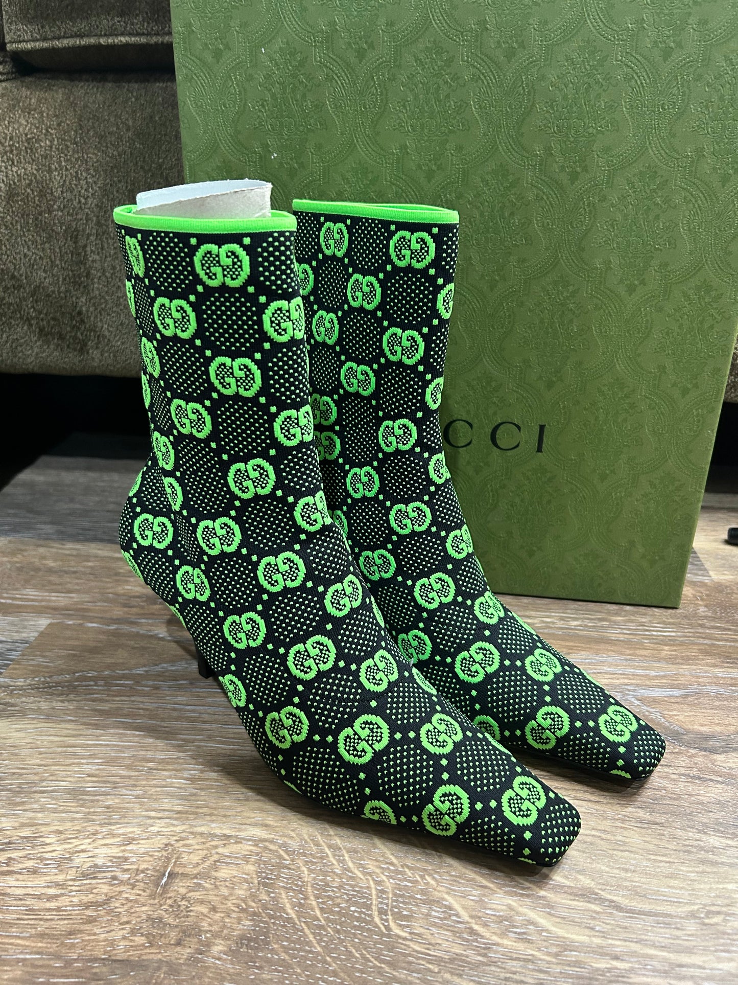 Gucci monogram jersey knit ankle boots (SALE)