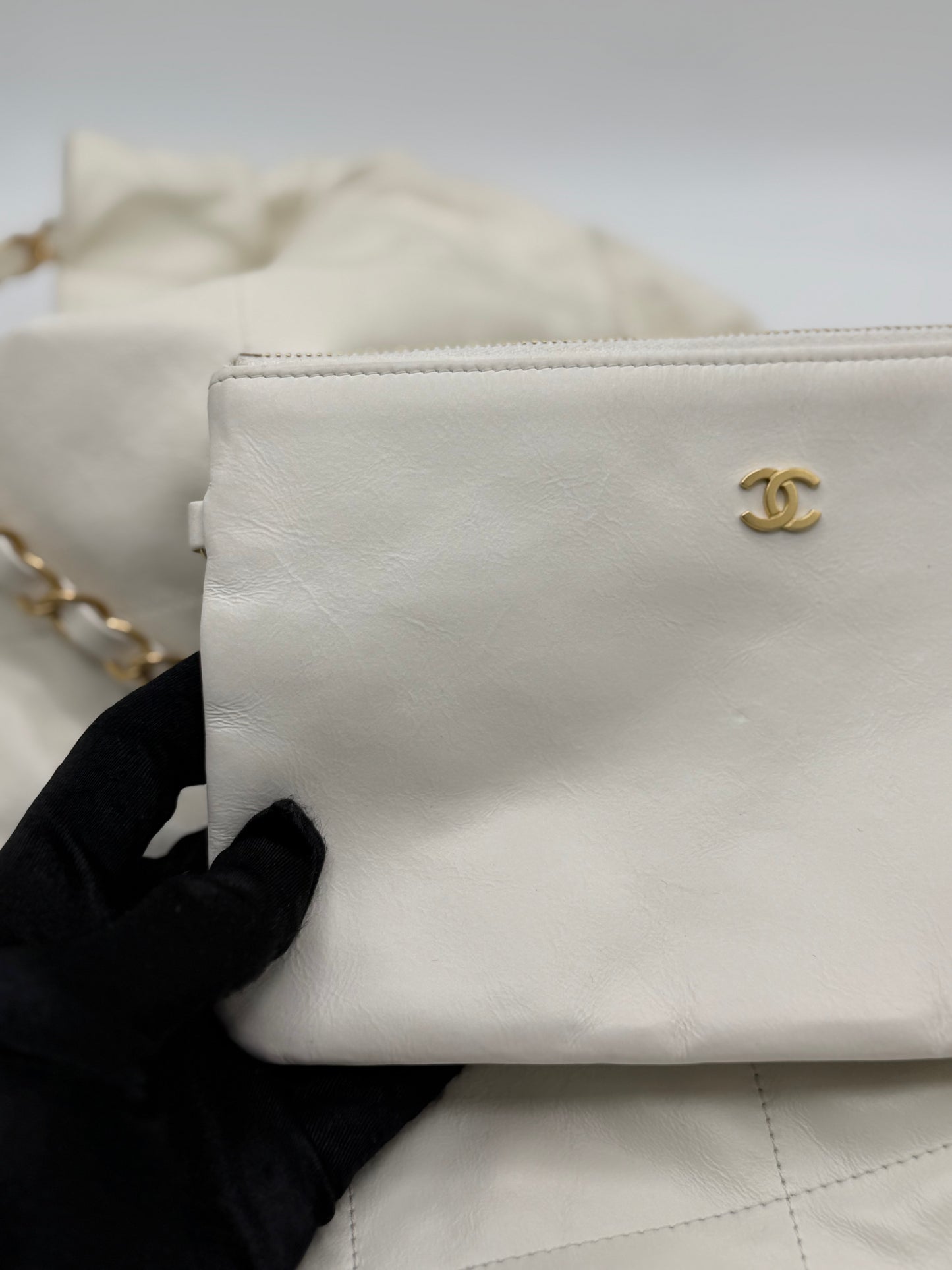 Chanel Shiny Calfskin Quilted Small Chanel 22 White