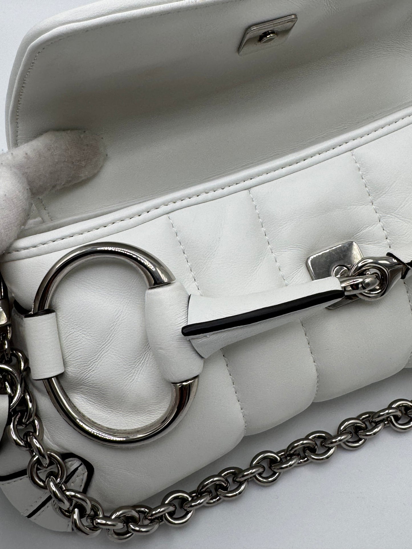 Gucci Nappa Vertical Matelasse Small Maxi Horsebit Chain Shoulder Bag Great White