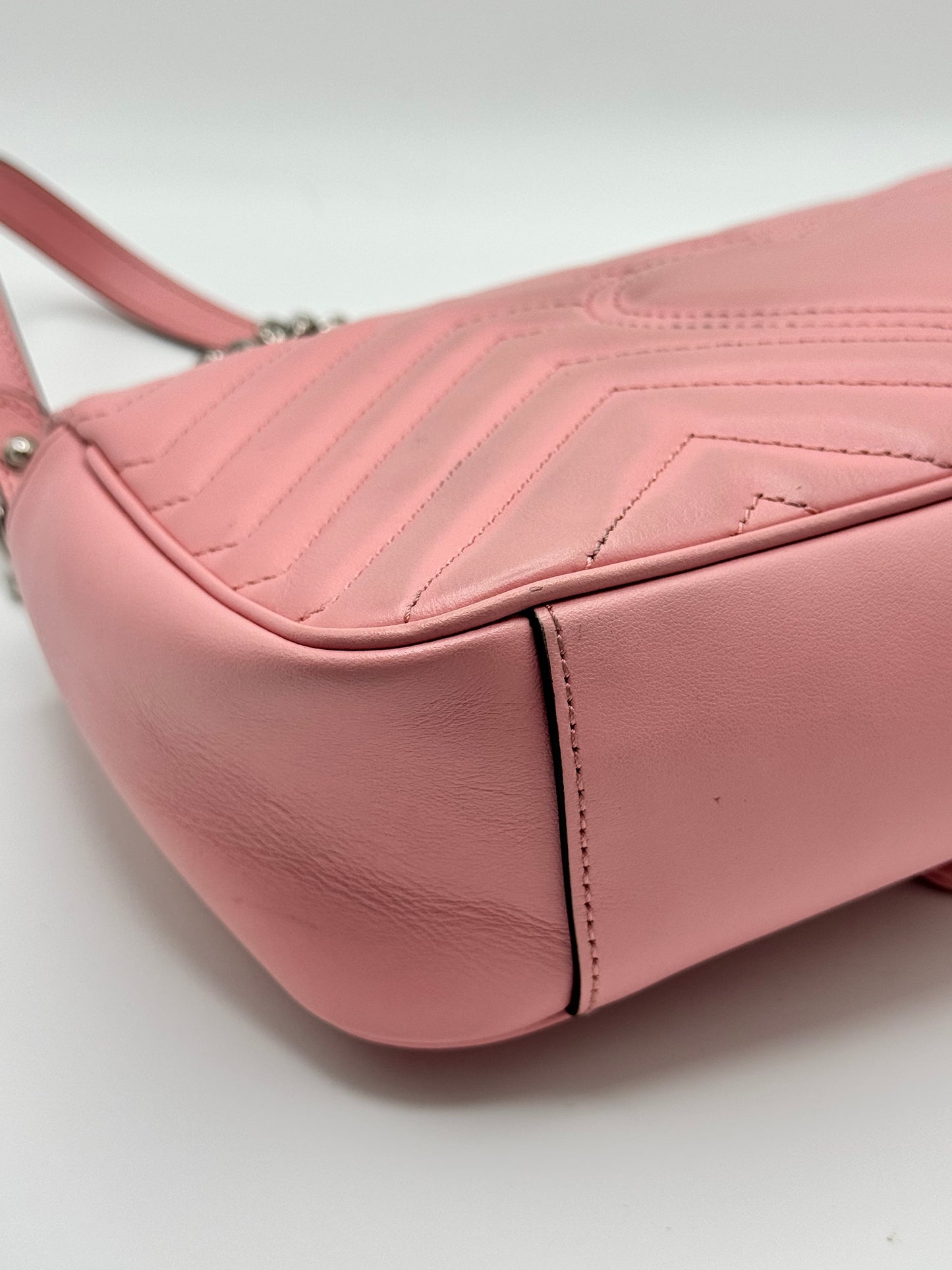 Gucci Calfskin Matelasse Small GG Marmont Shoulder Bag Wild Rose