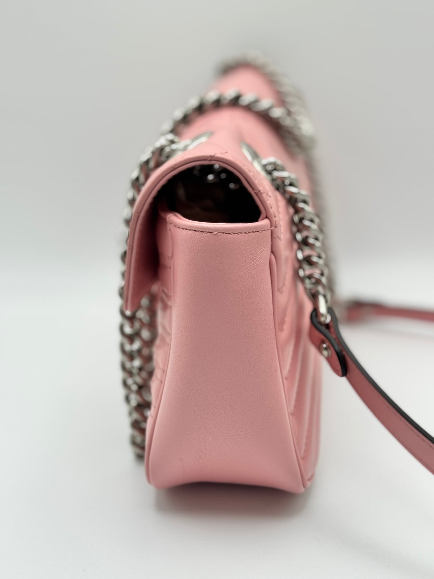 Gucci Calfskin Matelasse Small GG Marmont Shoulder Bag Wild Rose
