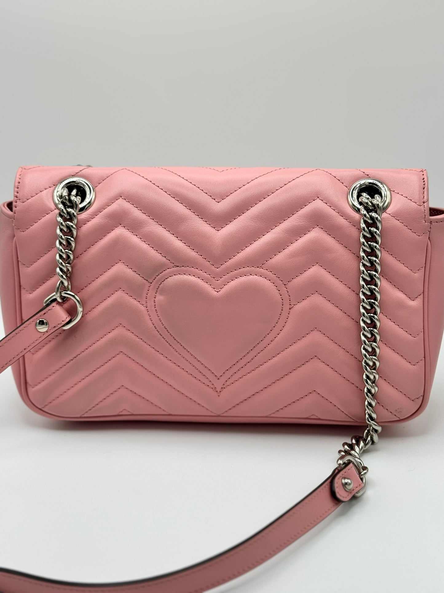 Gucci Calfskin Matelasse Small GG Marmont Shoulder Bag Wild Rose