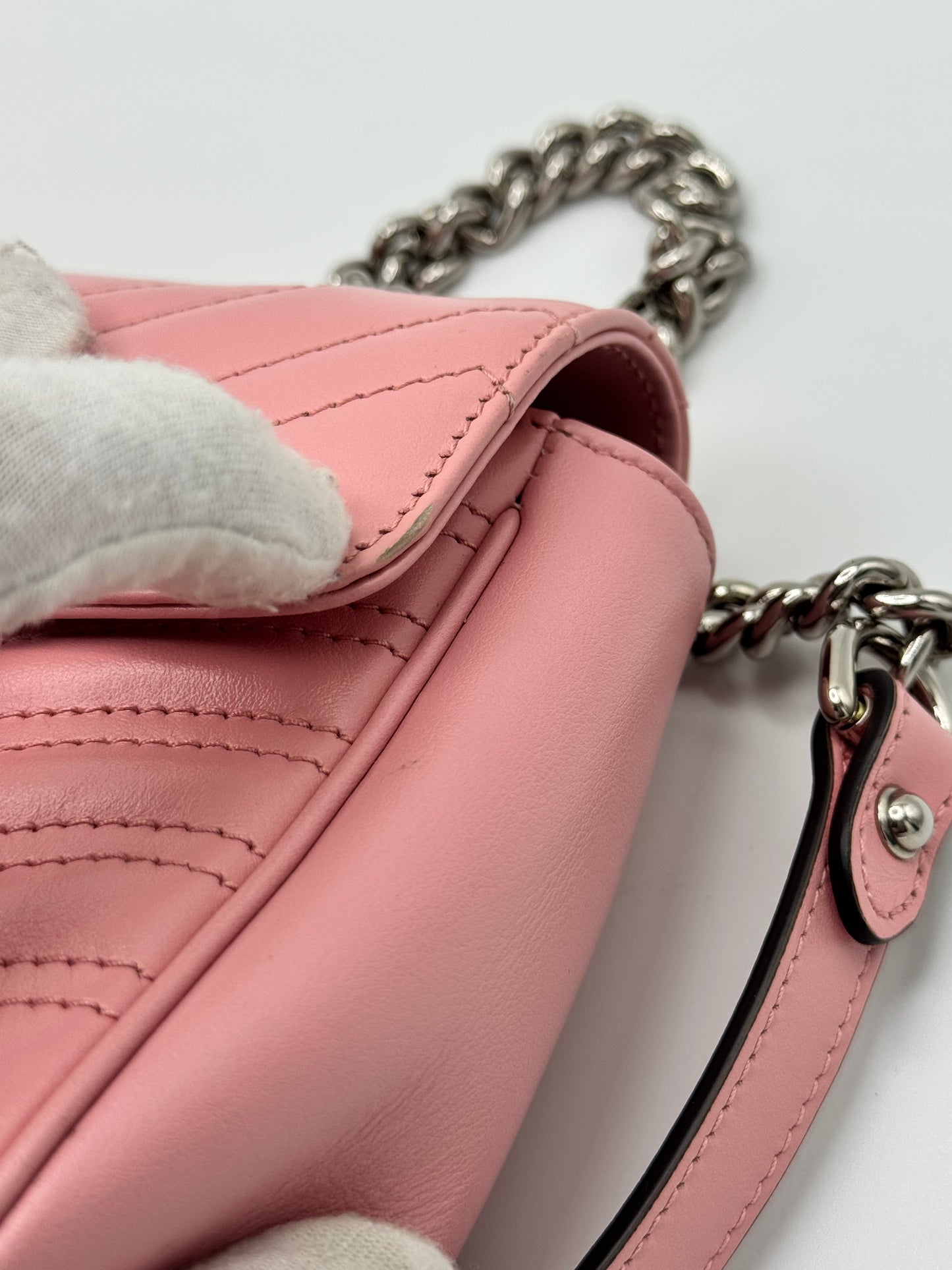 Gucci Calfskin Matelasse Small GG Marmont Shoulder Bag Wild Rose
