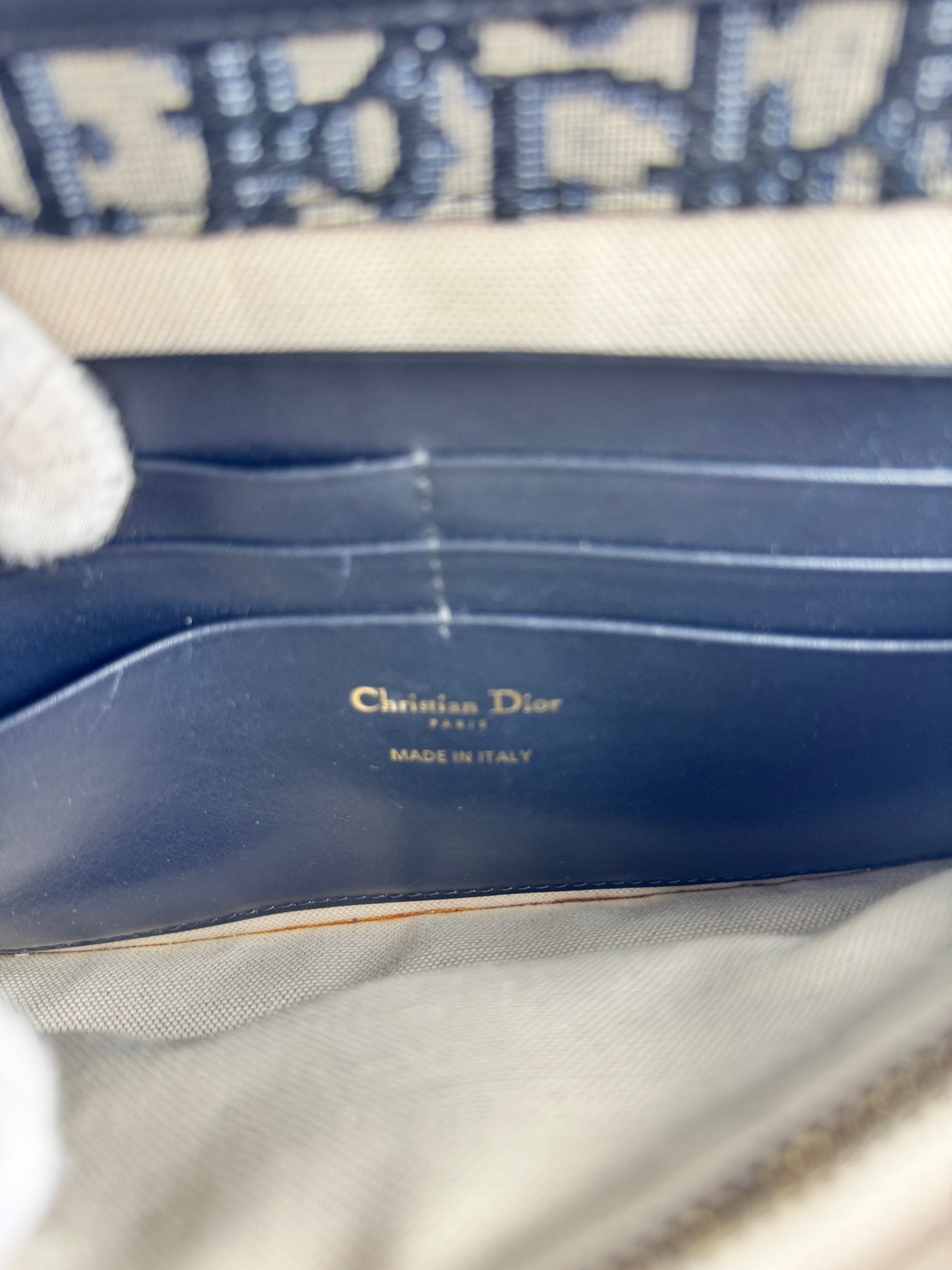 Dior Medium Saddle Pouch with Chain Blue Dior Oblique Jacquard