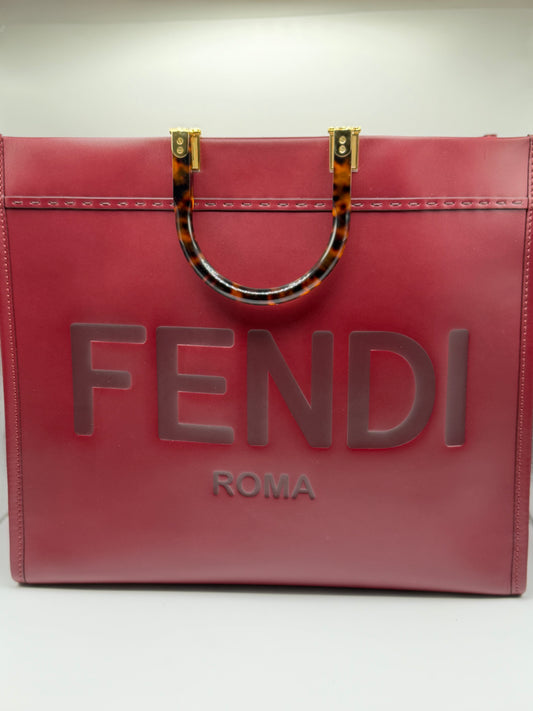 Fendi Plexiglass Large Fendi Sunshine Shopper Tote Burgundy