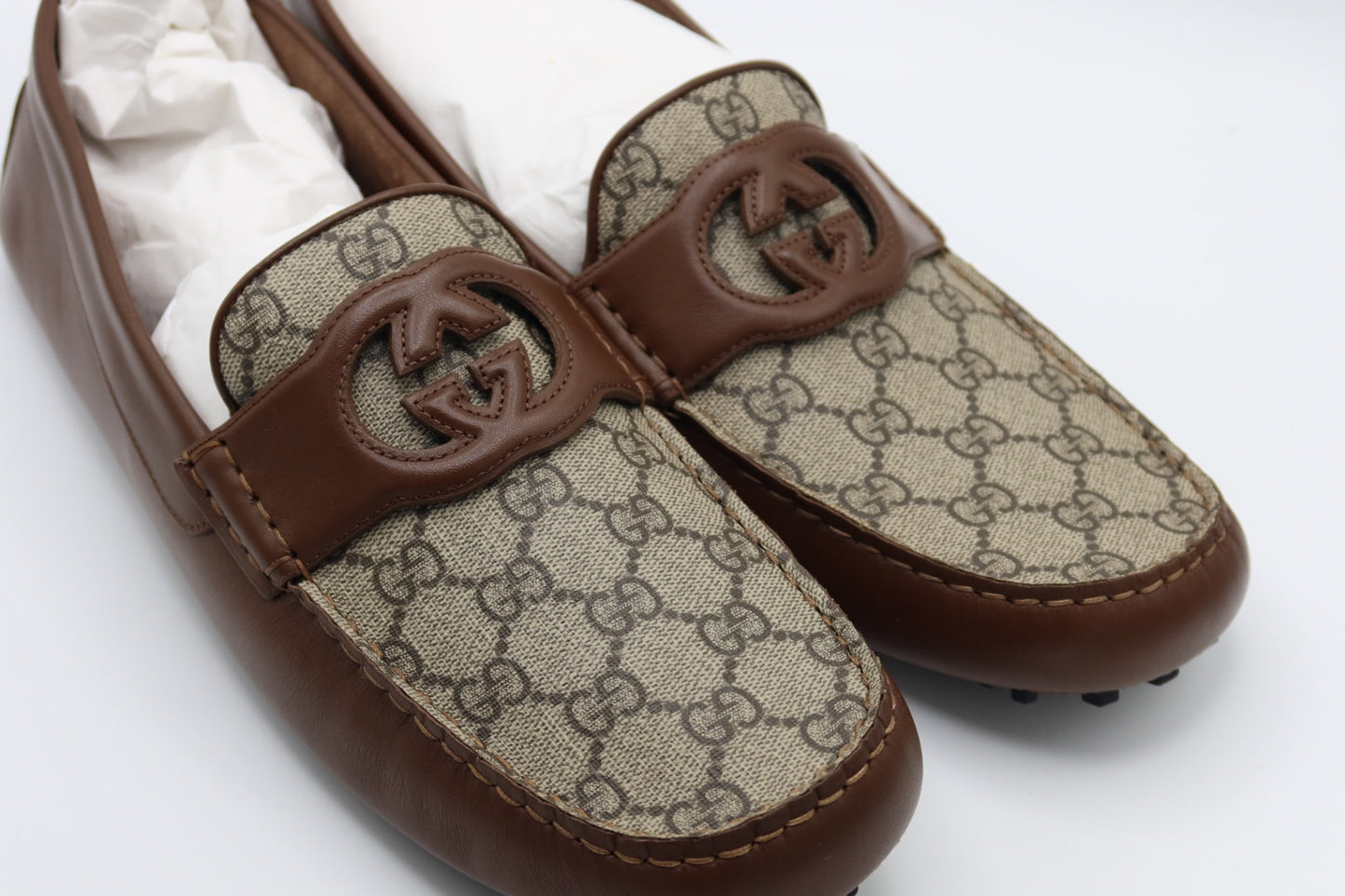 Gucci GG Interlocking Men's Loafer Brown Driver Leather Shoes 13
