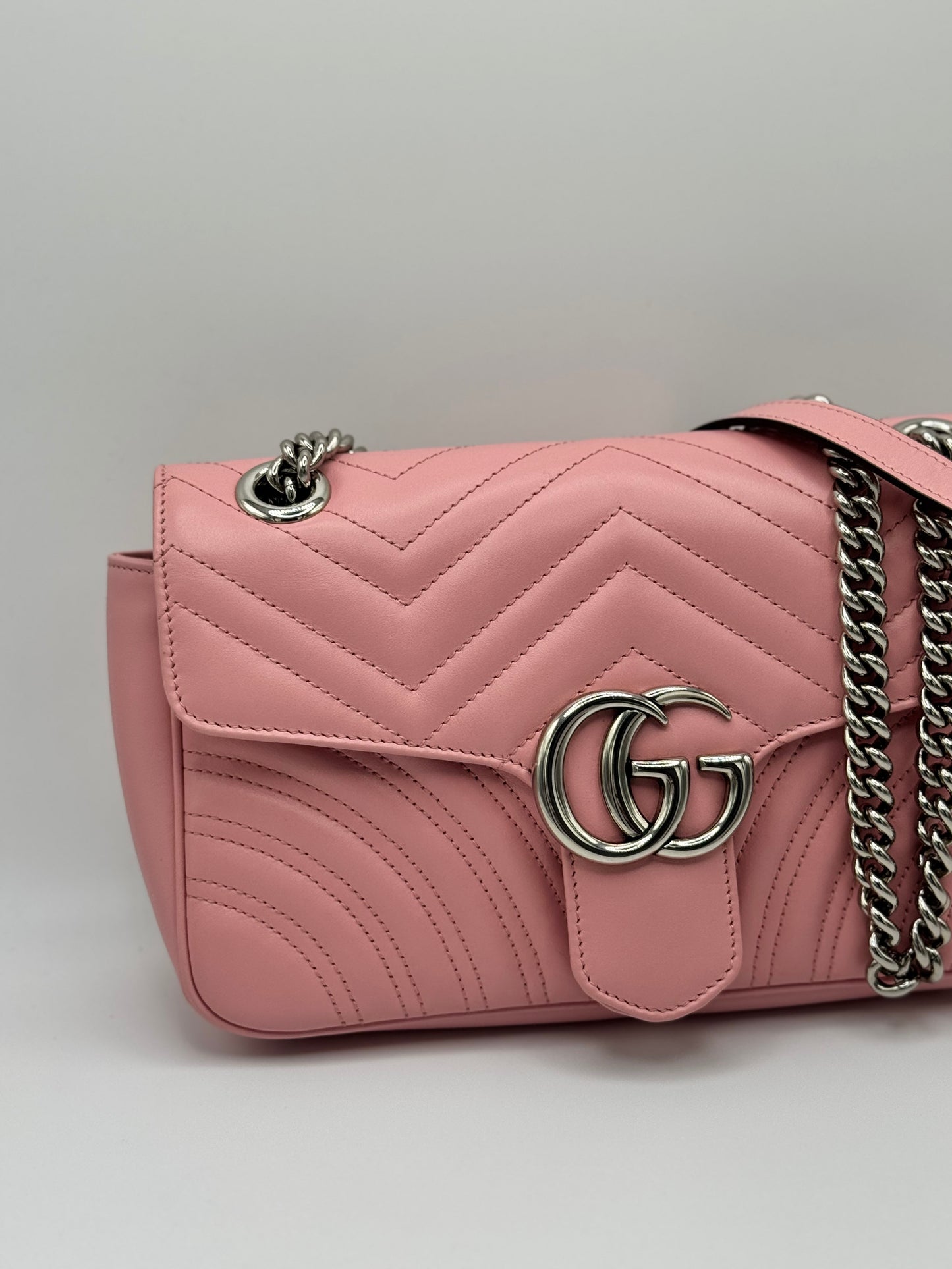Gucci Calfskin Matelasse Small GG Marmont Shoulder Bag Wild Rose