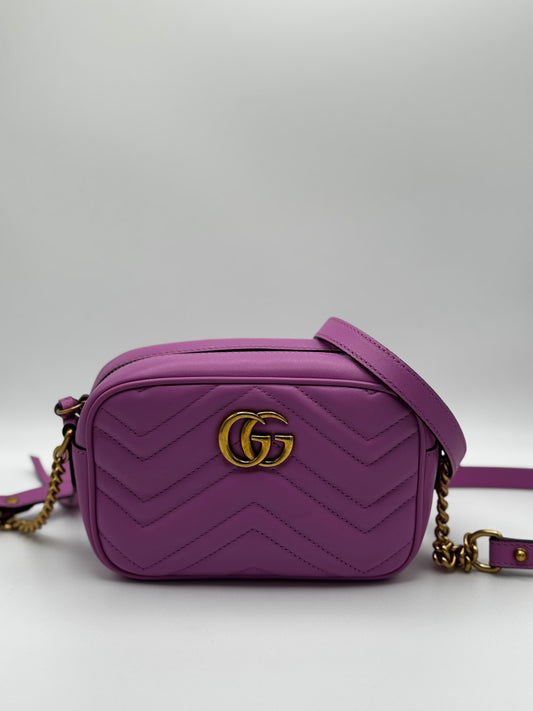 Gucci Calfskin Matelasse Mini GG Marmont Chain Shoulder Bag Candy Mousse