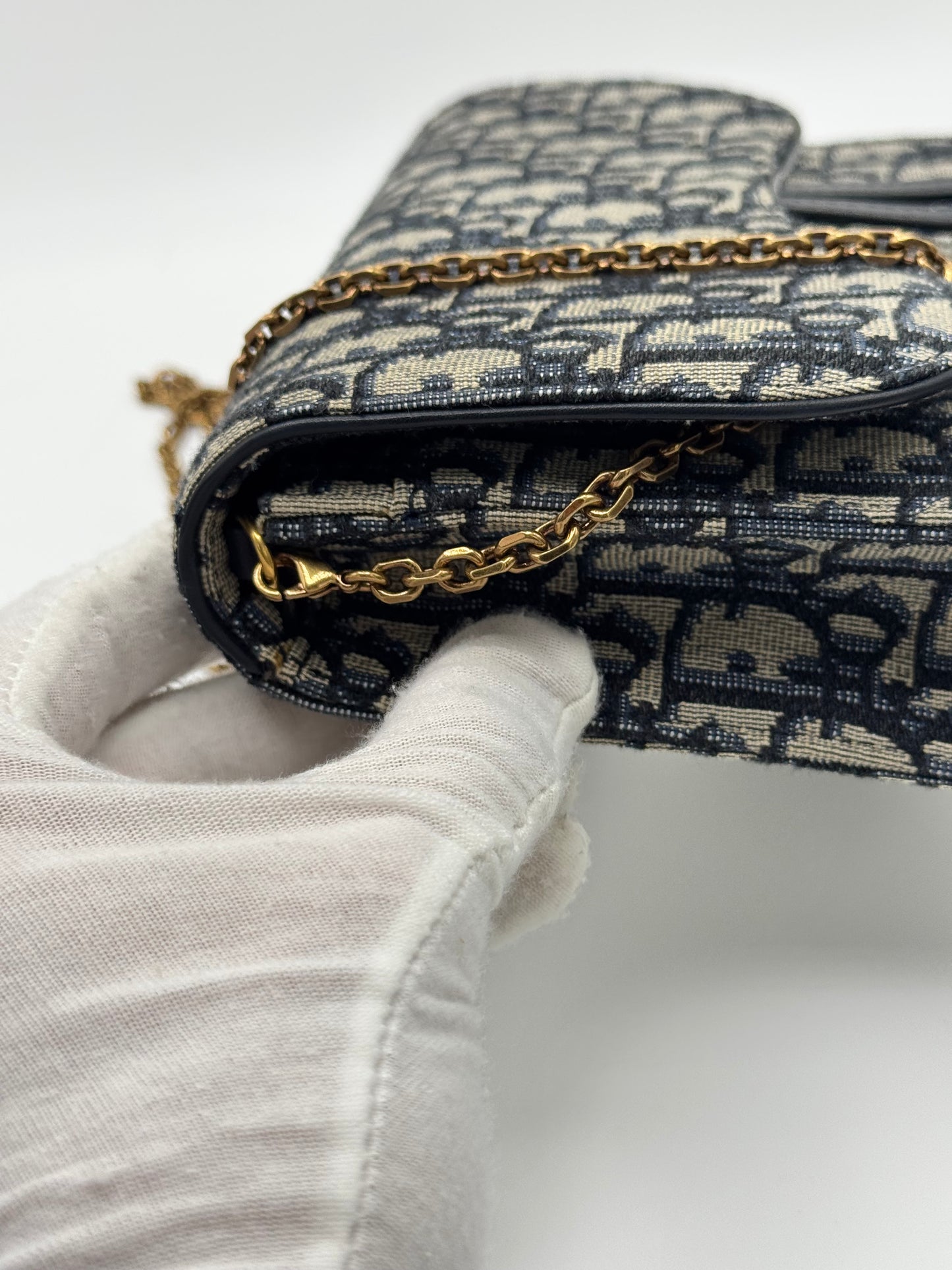 Dior Medium Saddle Pouch with Chain Blue Dior Oblique Jacquard