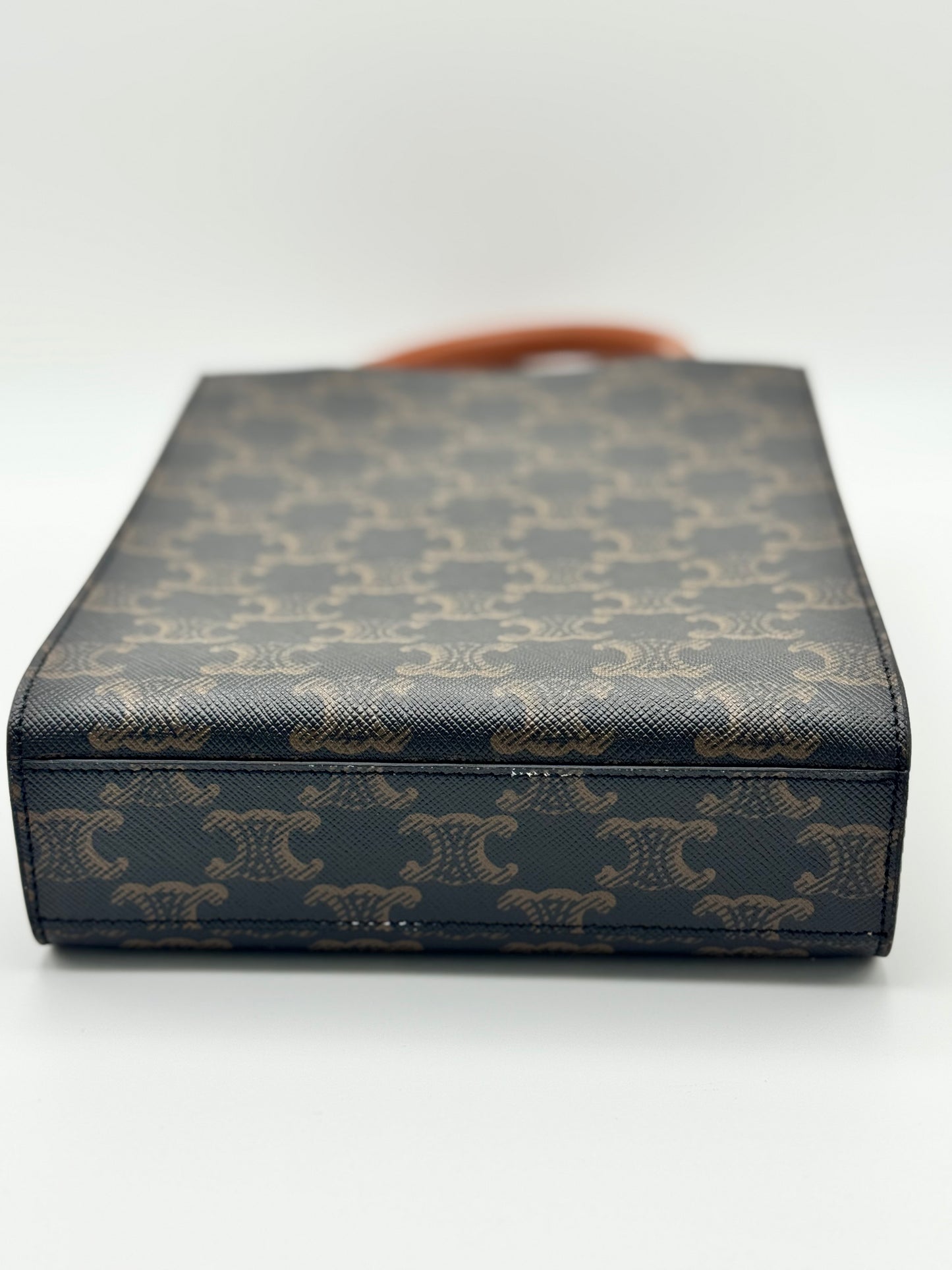 Celine Triomphe Canvas Calfskin Mini Vertical Cabas Tan