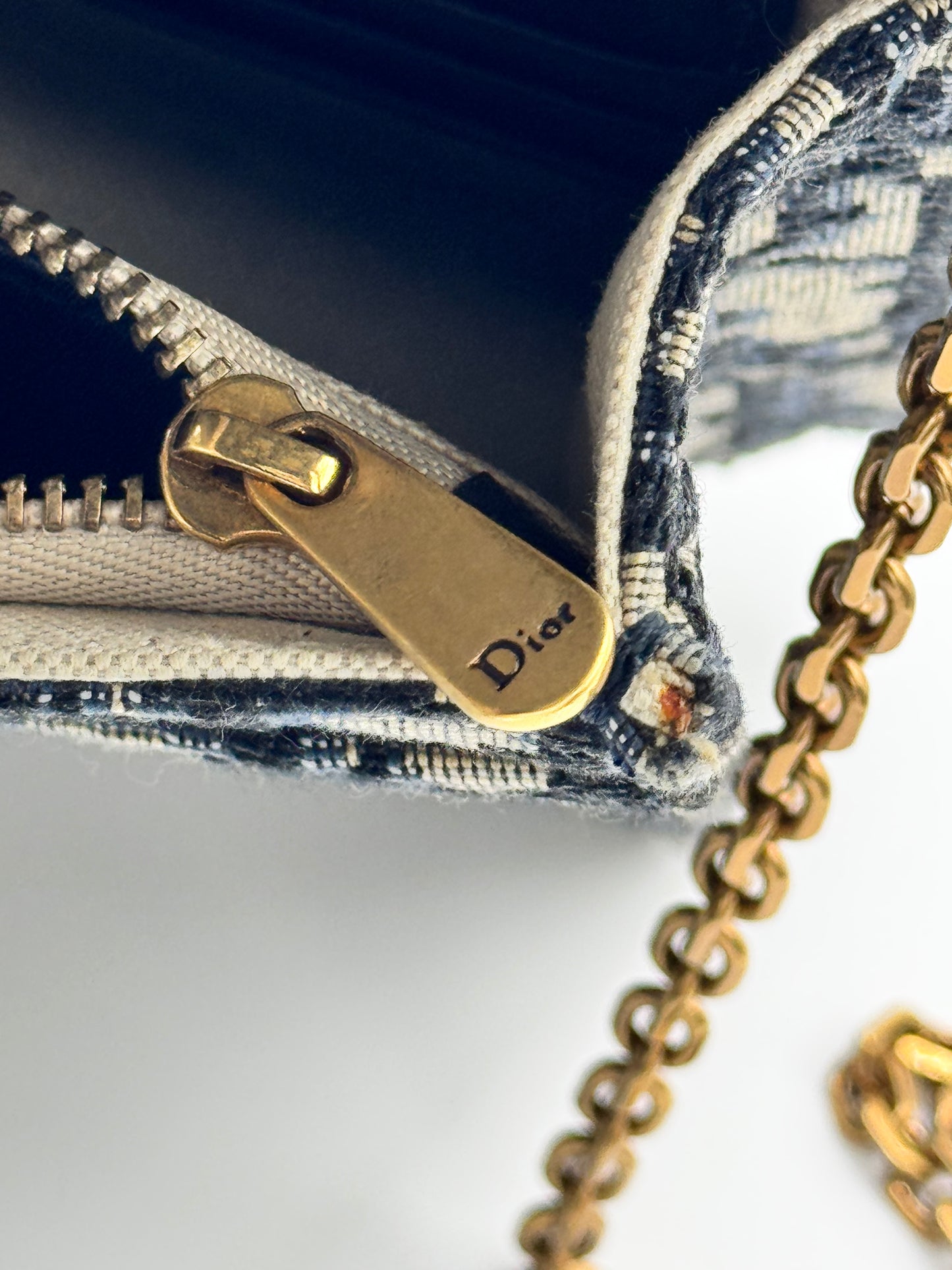 Dior Medium Saddle Pouch with Chain Blue Dior Oblique Jacquard