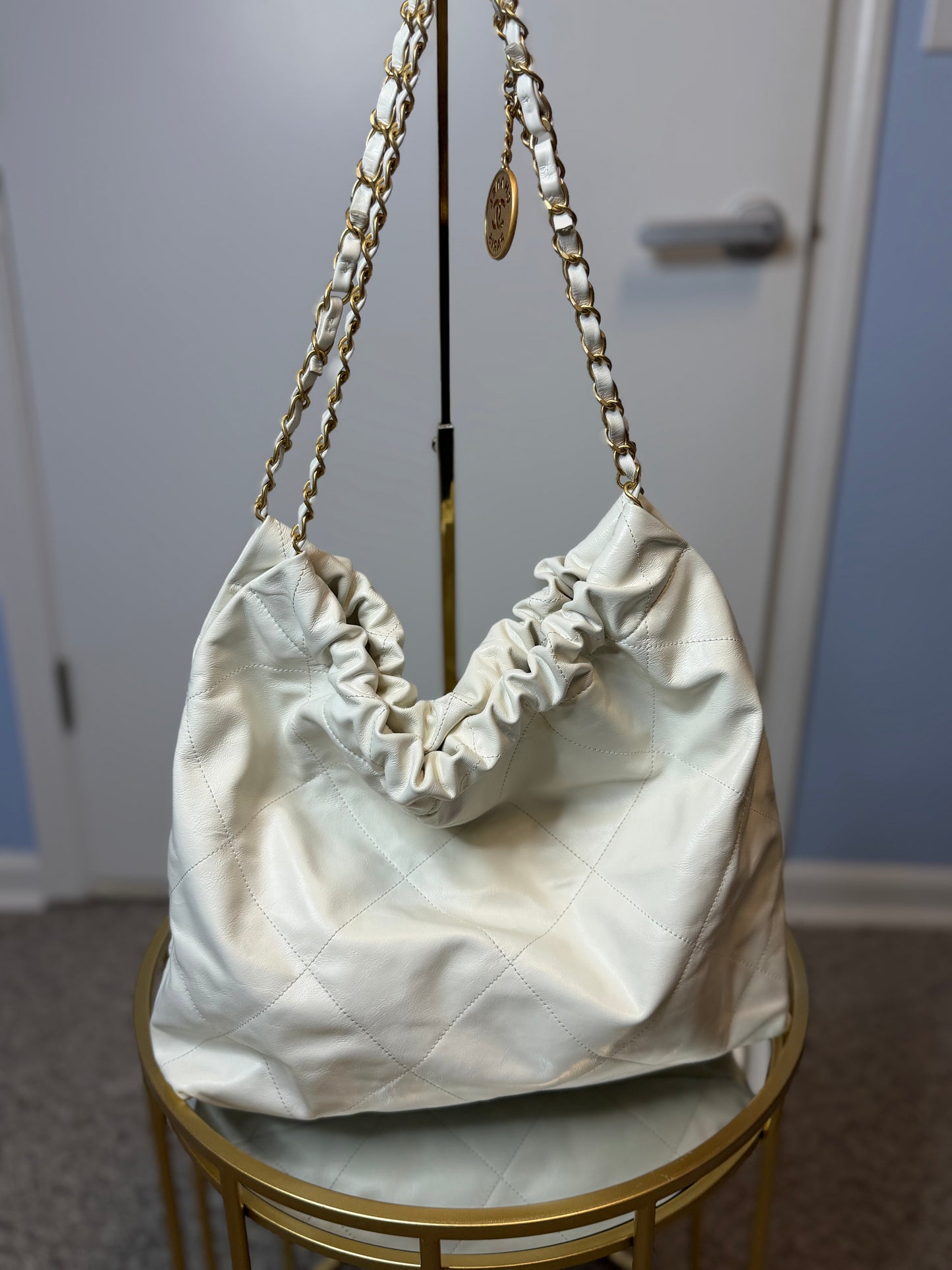 Chanel Shiny Calfskin Quilted Small Chanel 22 White