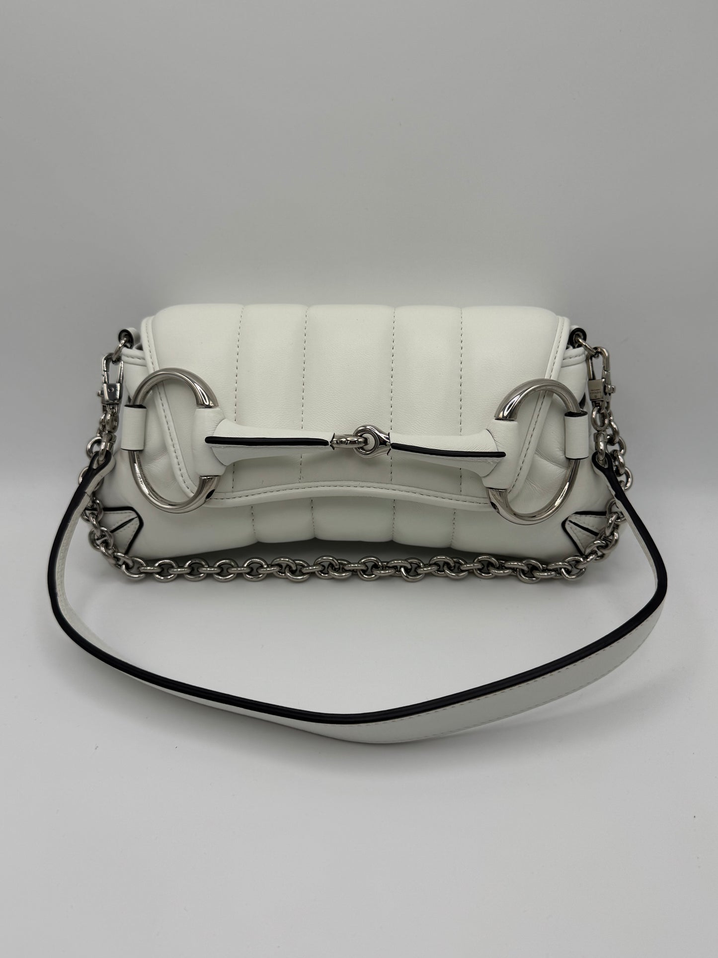 Gucci Nappa Vertical Matelasse Small Maxi Horsebit Chain Shoulder Bag Great White