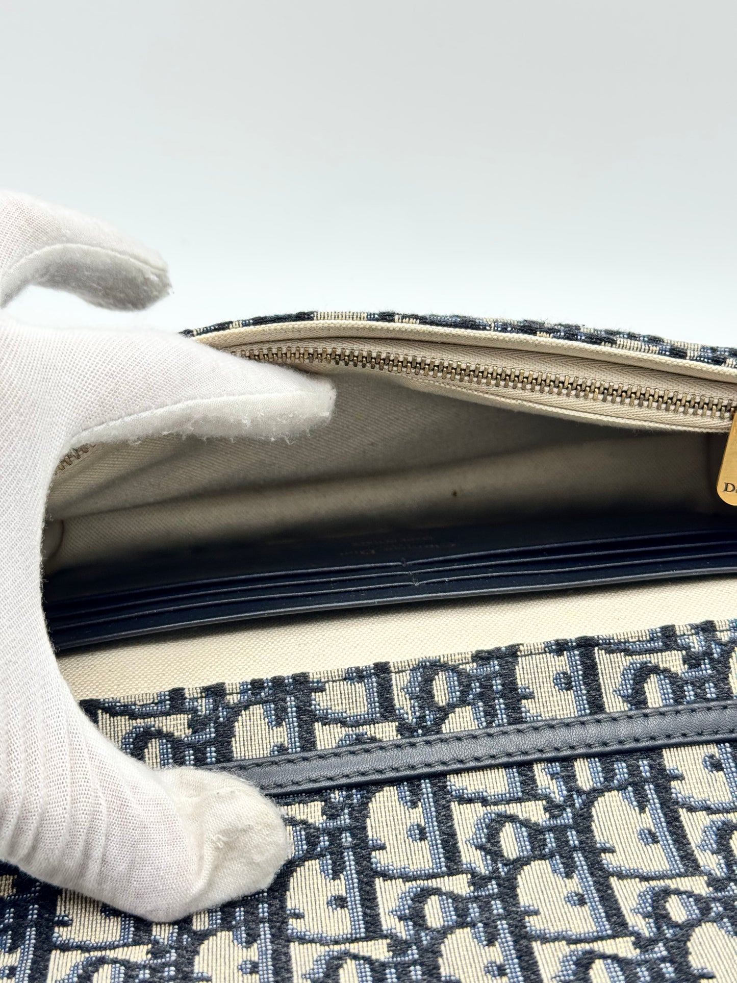 Dior Medium Saddle Pouch with Chain Blue Dior Oblique Jacquard