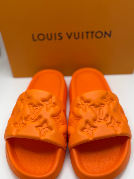 Louis Vuitton Waterfront Mule Bubble Monogram Orange Slide Sandal