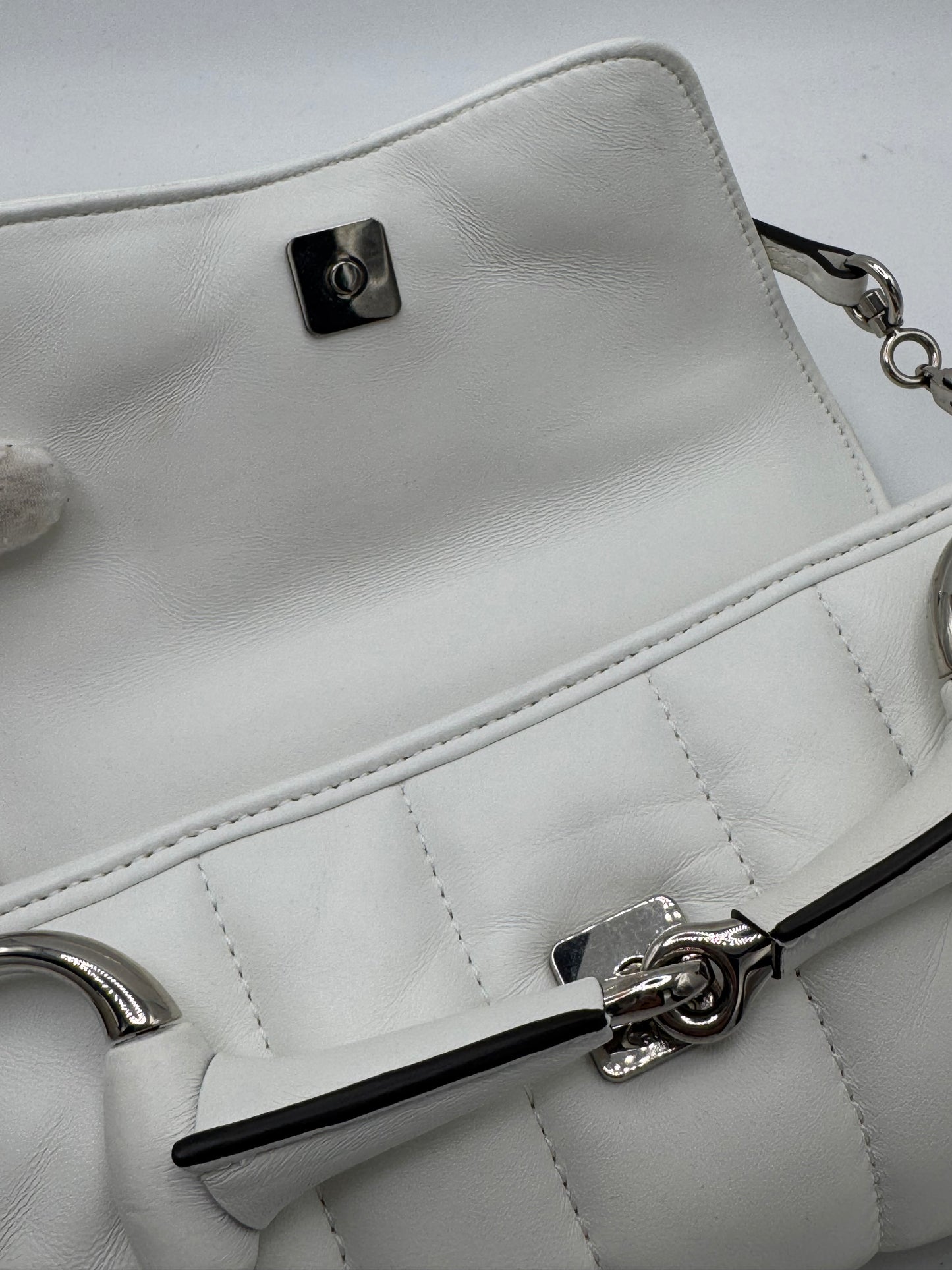 Gucci Nappa Vertical Matelasse Small Maxi Horsebit Chain Shoulder Bag Great White