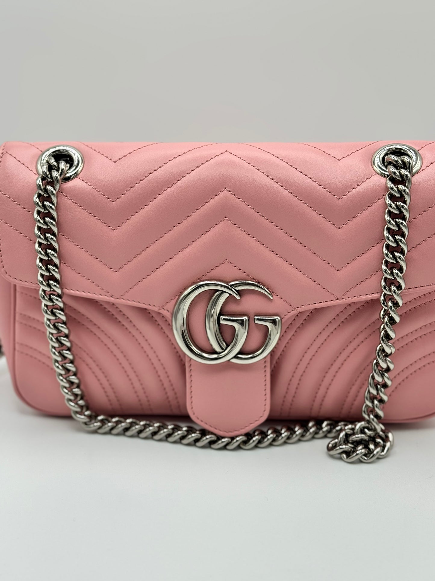 Gucci Calfskin Matelasse Small GG Marmont Shoulder Bag Wild Rose