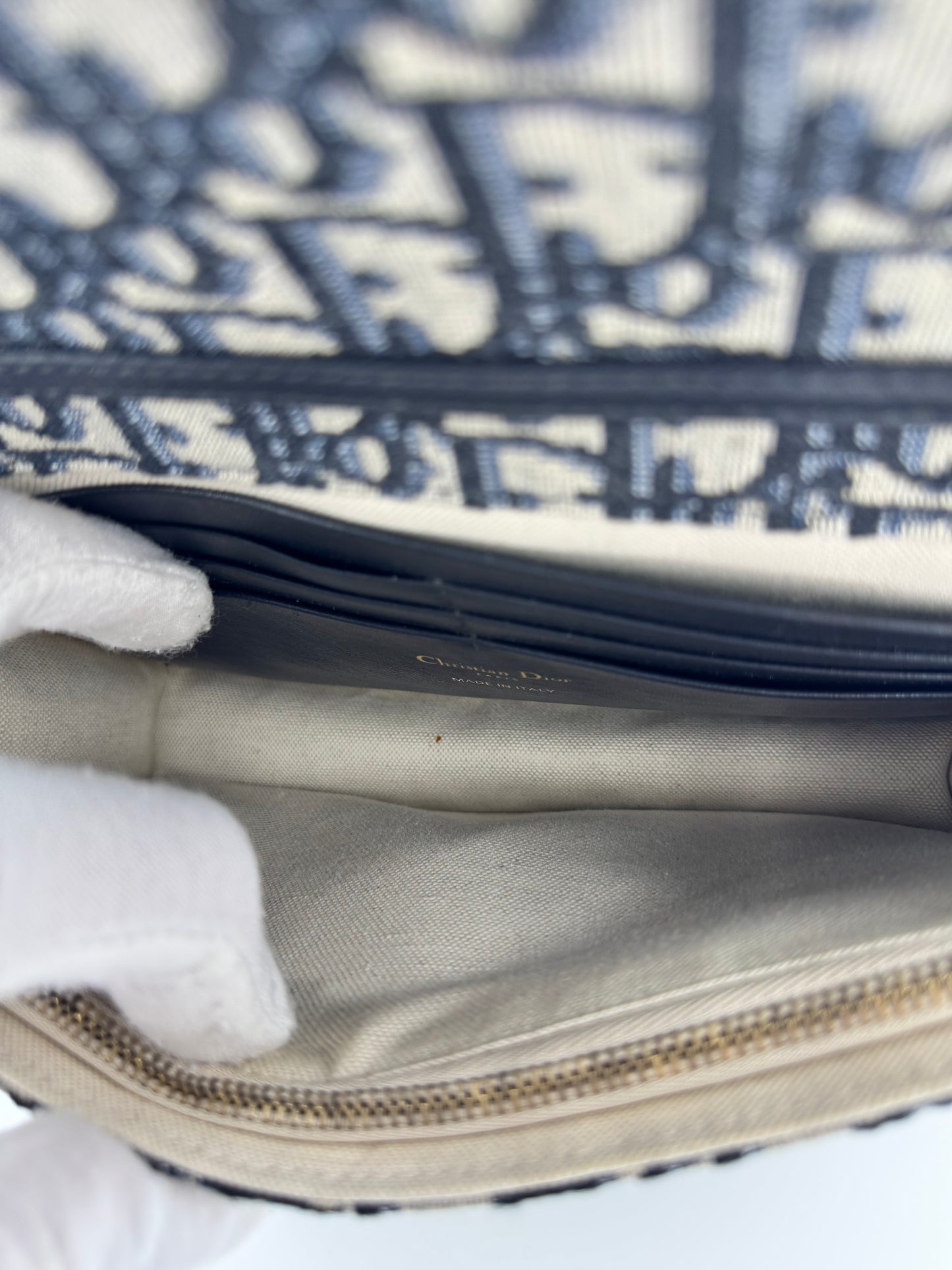 Dior Medium Saddle Pouch with Chain Blue Dior Oblique Jacquard