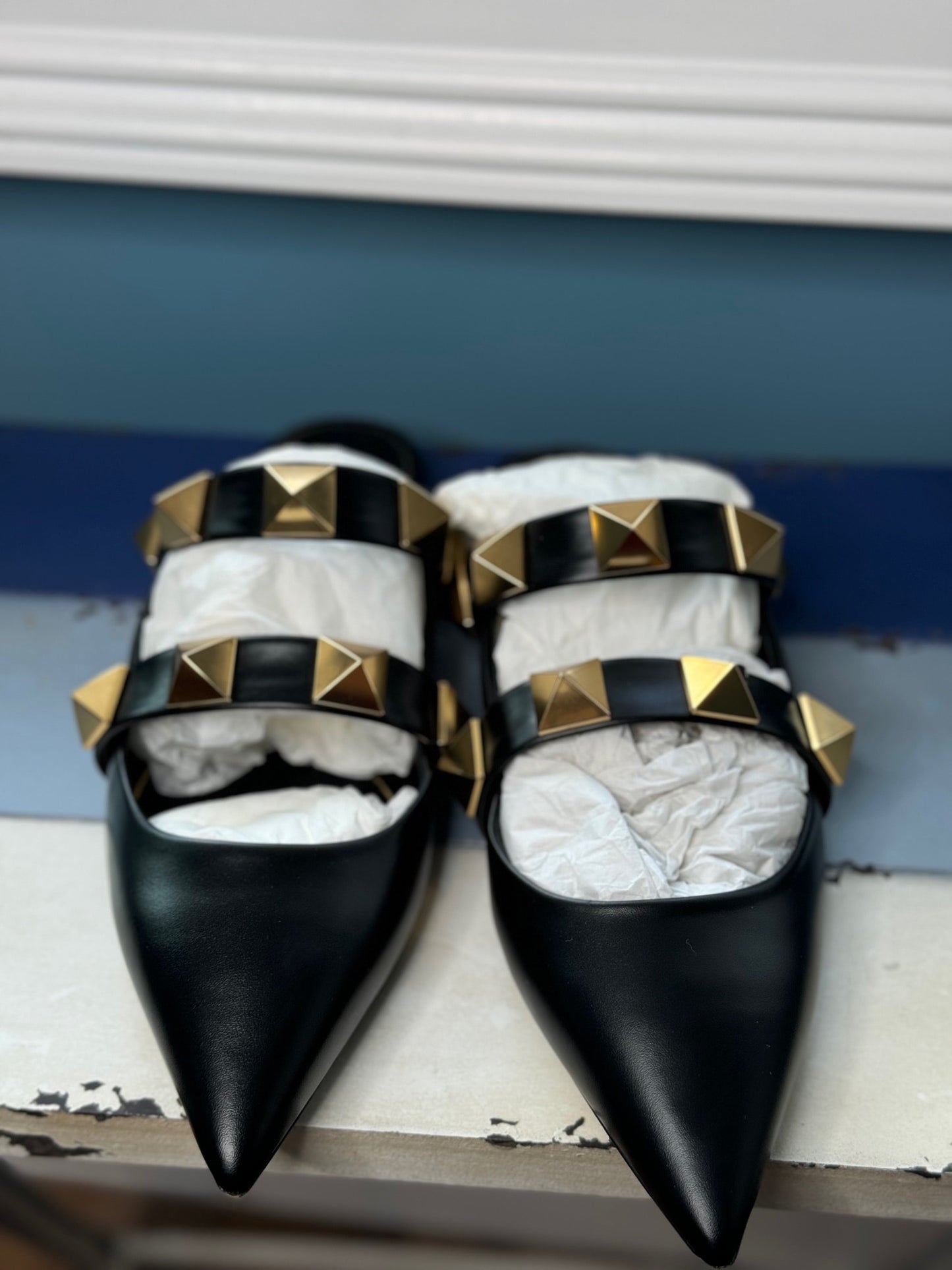 Valentino Garavani Roman Stud Pointed Toe Mules | Designerfindsforless