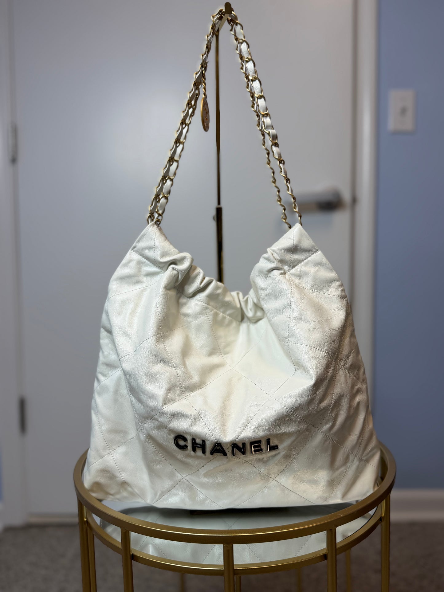 Chanel Shiny Calfskin Quilted Small Chanel 22 White