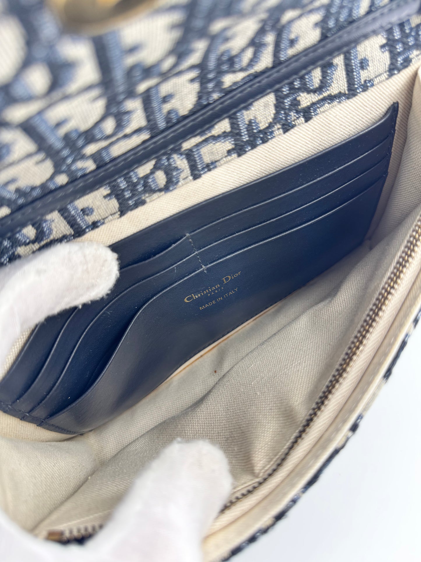 Dior Medium Saddle Pouch with Chain Blue Dior Oblique Jacquard