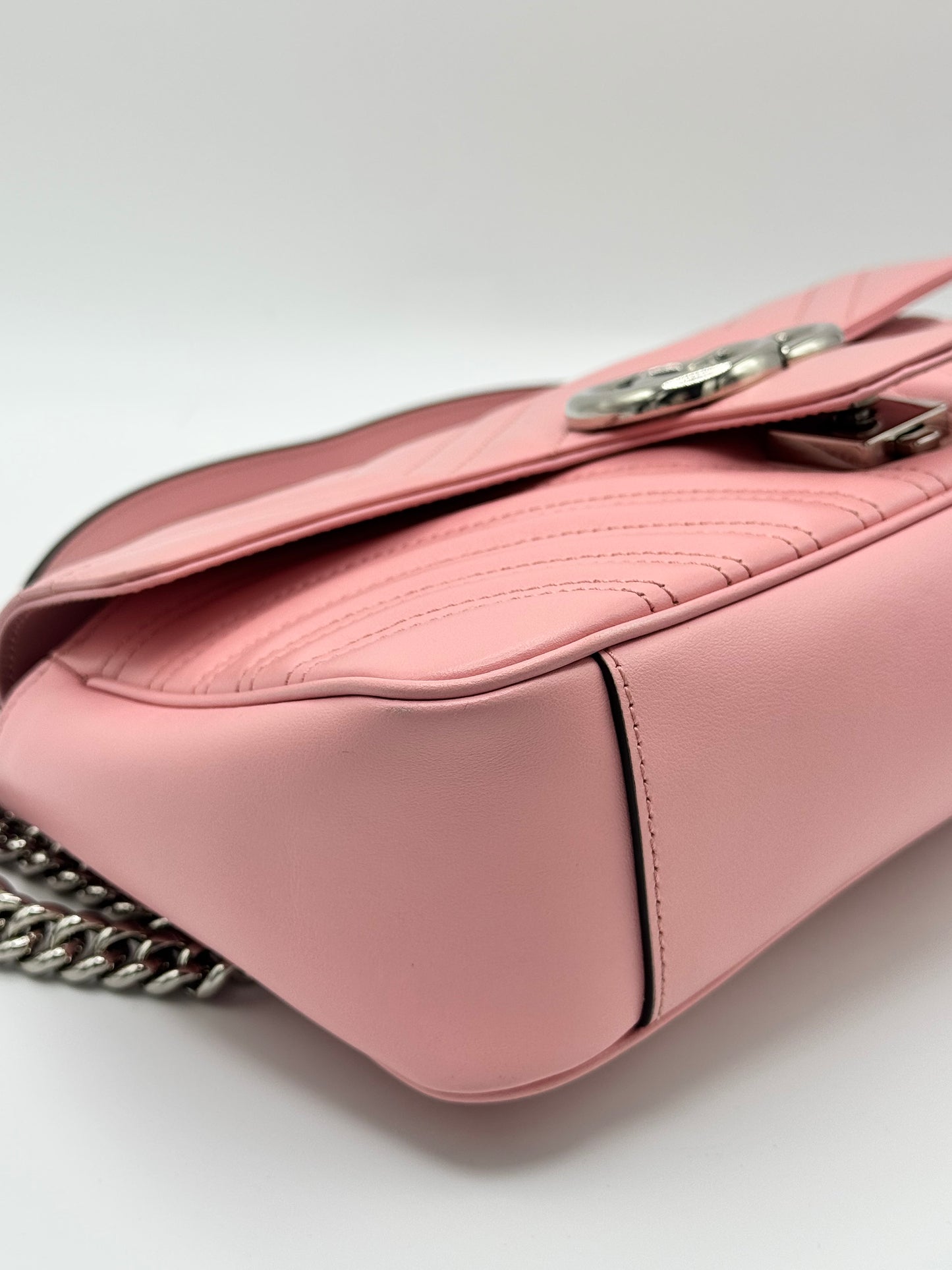 Gucci Calfskin Matelasse Small GG Marmont Shoulder Bag Wild Rose