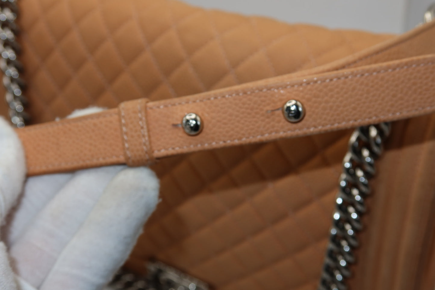 Chanel Caviar Large Neutral Boy Bag Silver Hardware
