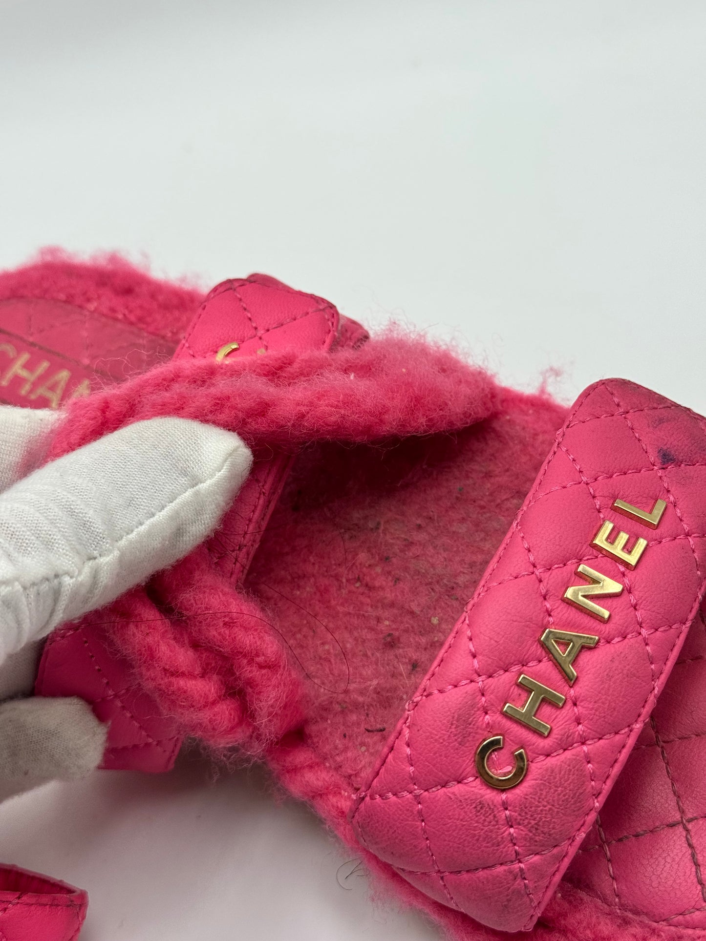 Chanel Cord Lambskin Quilted Logo Sandals 37 Pink