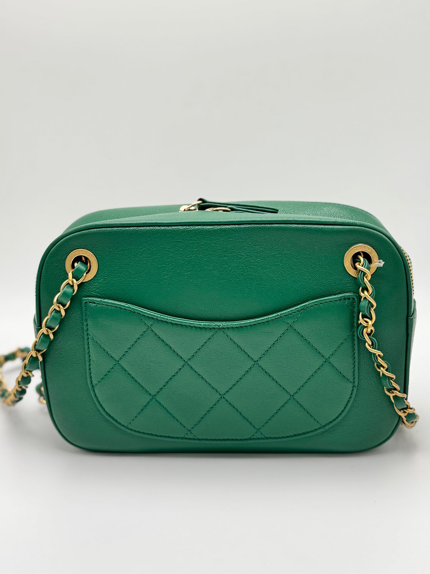 Chanel Goatskin Quilted Chain Infinity Camera Case Green