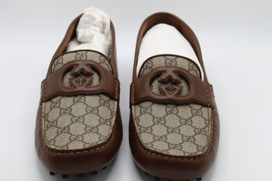 Gucci GG Interlocking Men's Loafer Brown Driver Leather Shoes 13