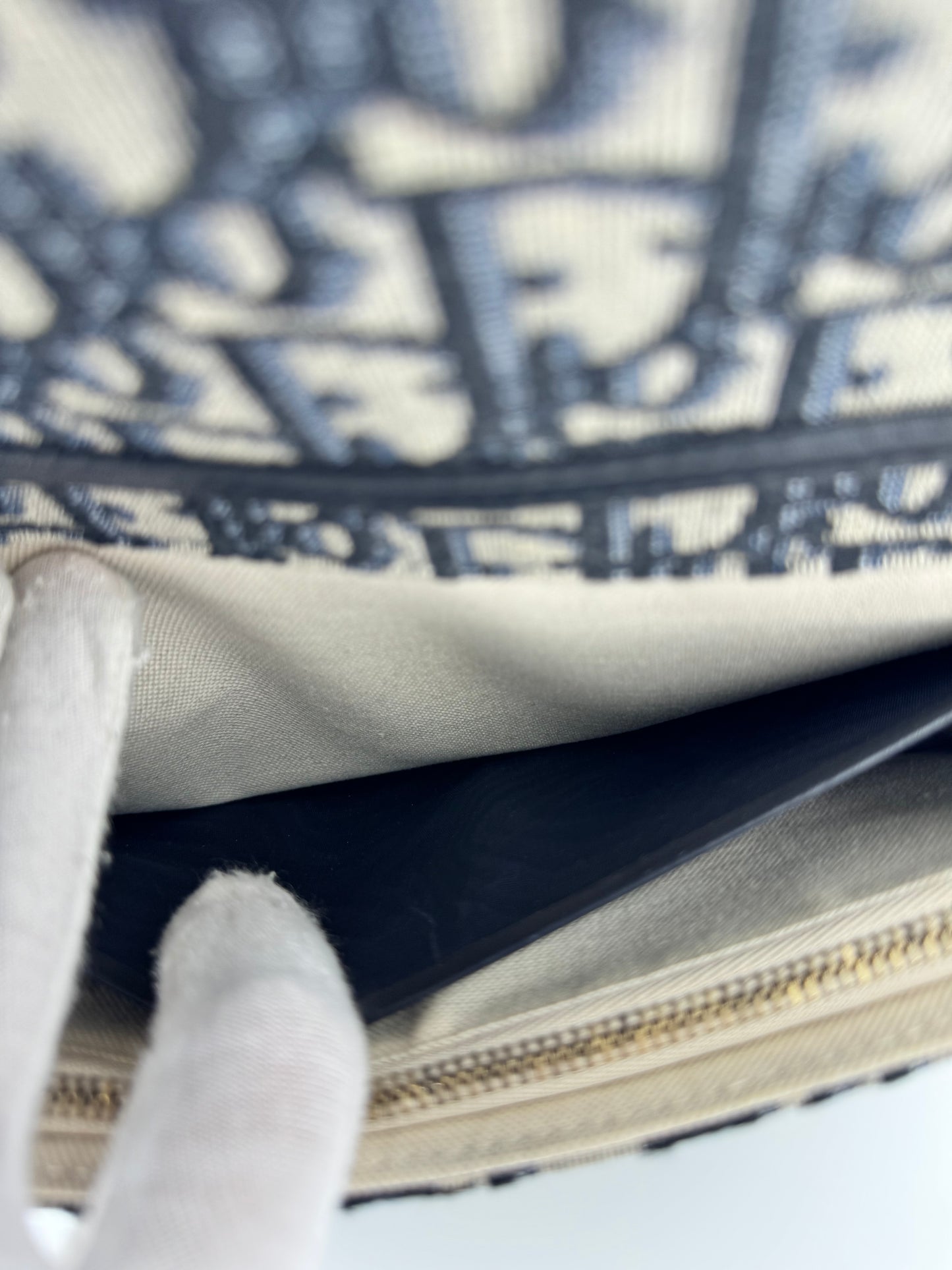 Dior Medium Saddle Pouch with Chain Blue Dior Oblique Jacquard