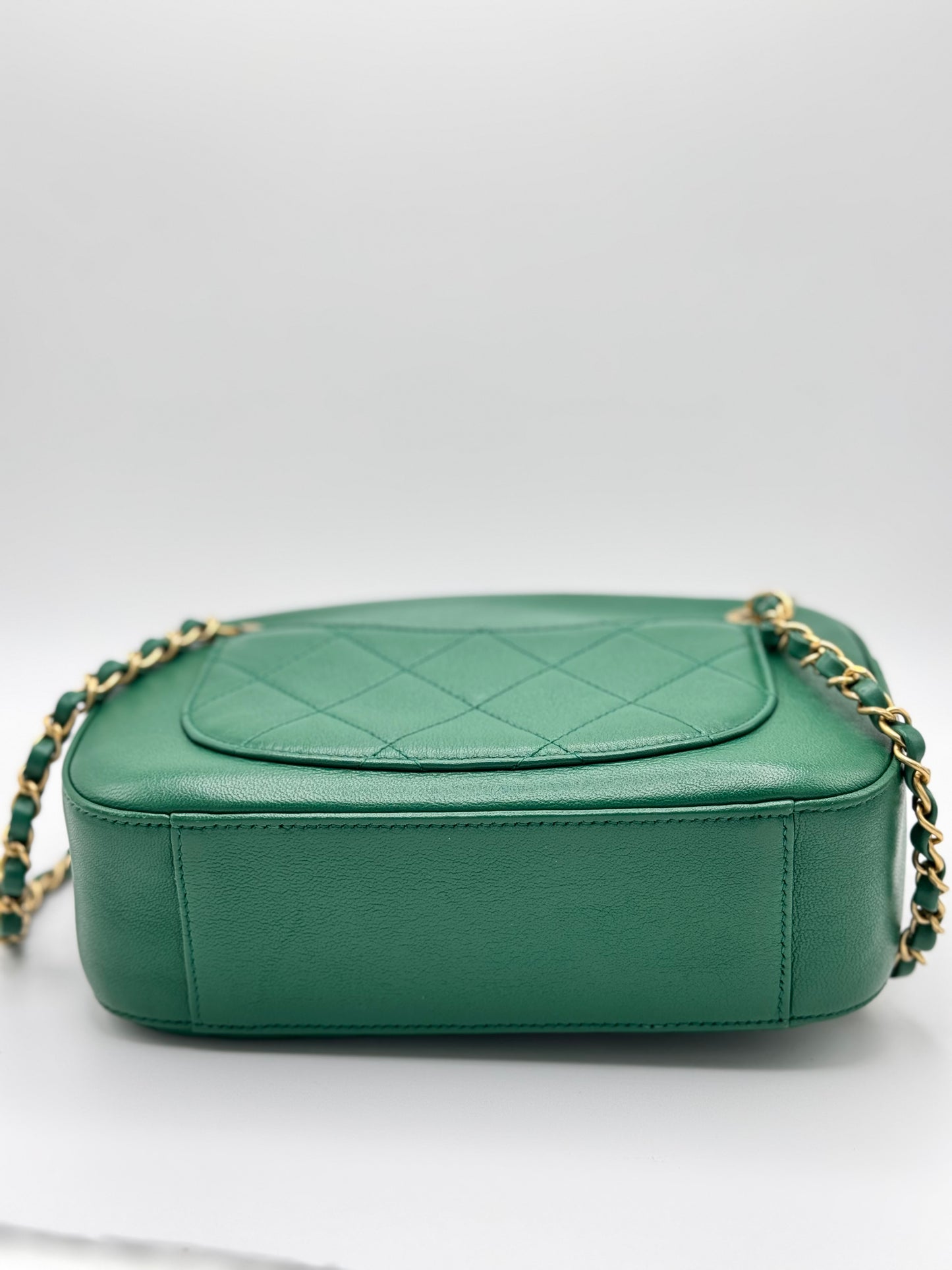 Chanel Goatskin Quilted Chain Infinity Camera Case Green
