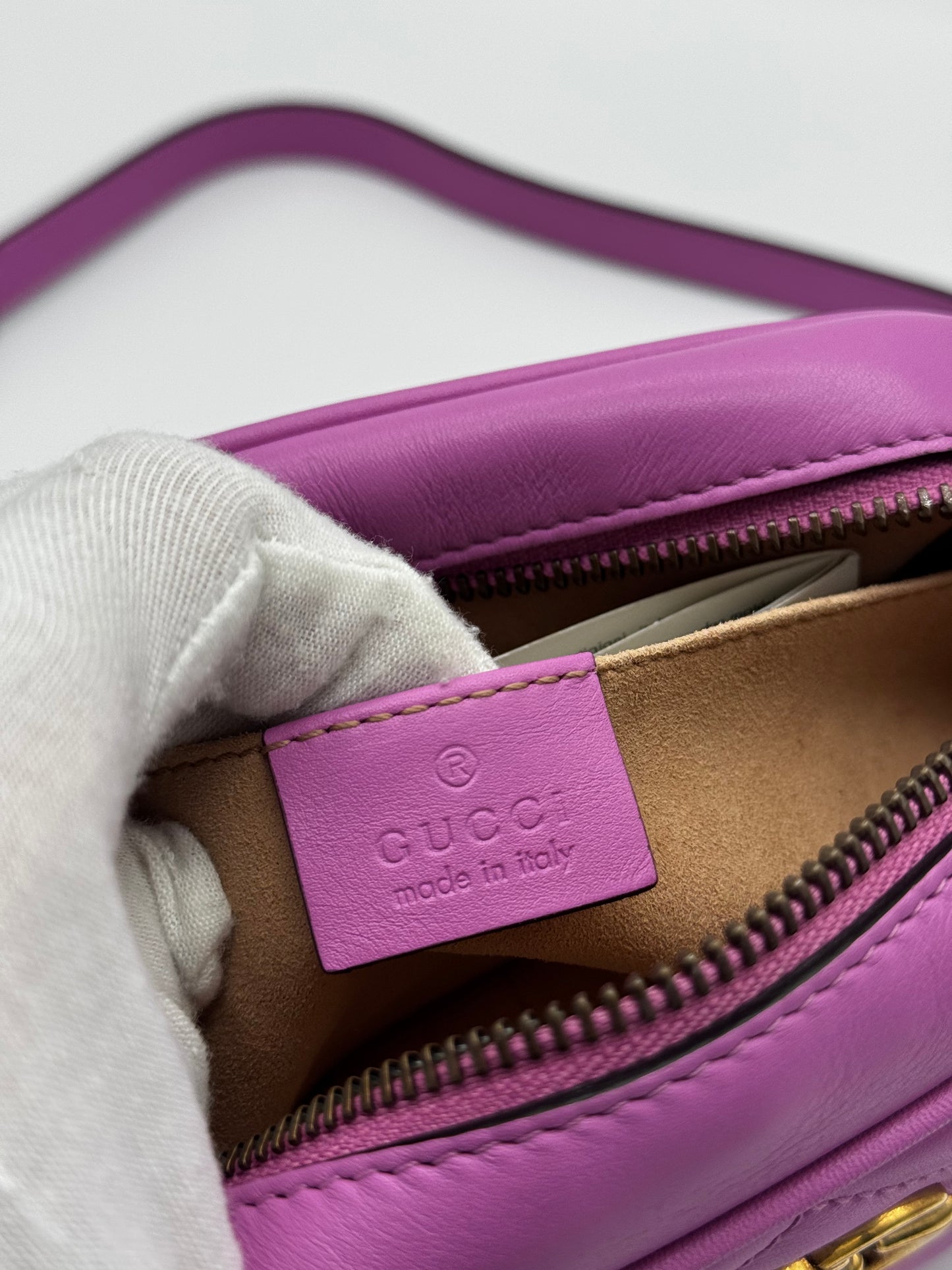 Gucci Calfskin Matelasse Mini GG Marmont Chain Shoulder Bag Candy Mousse