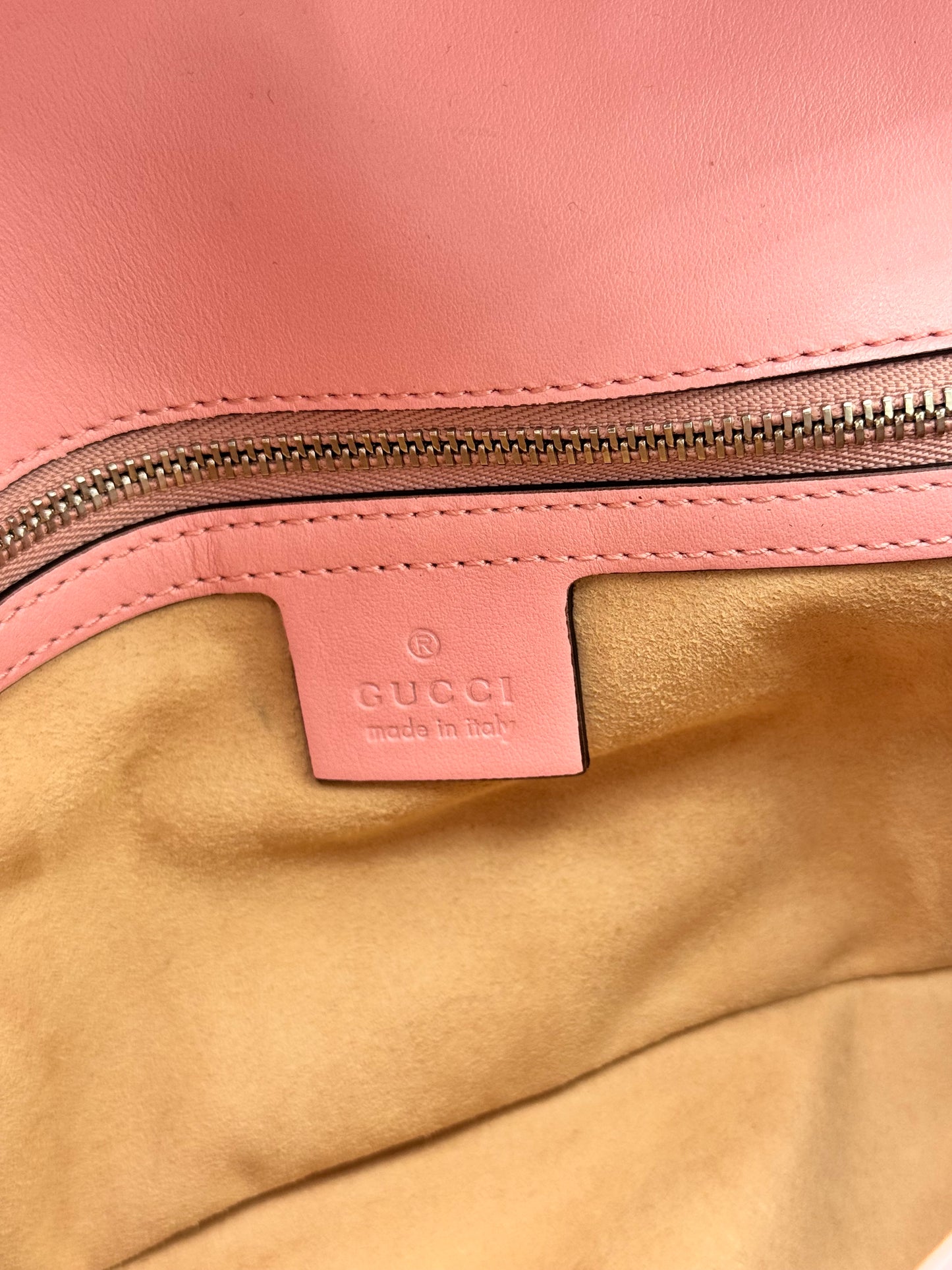 Gucci Calfskin Matelasse Small GG Marmont Shoulder Bag Wild Rose