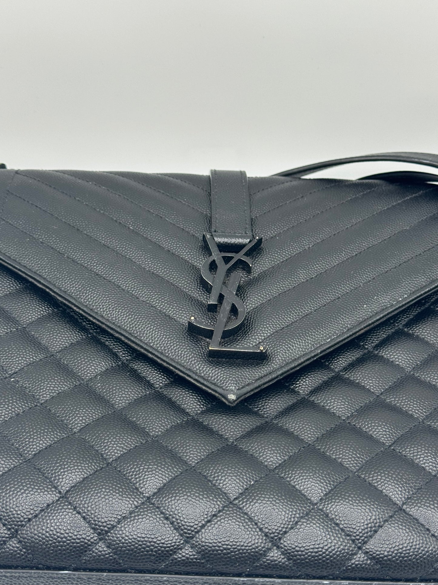 Saint Laurent Grain De Poudre Textured Mixed Matelasse Large Triquilt Monogram Monochrome Satchel Black