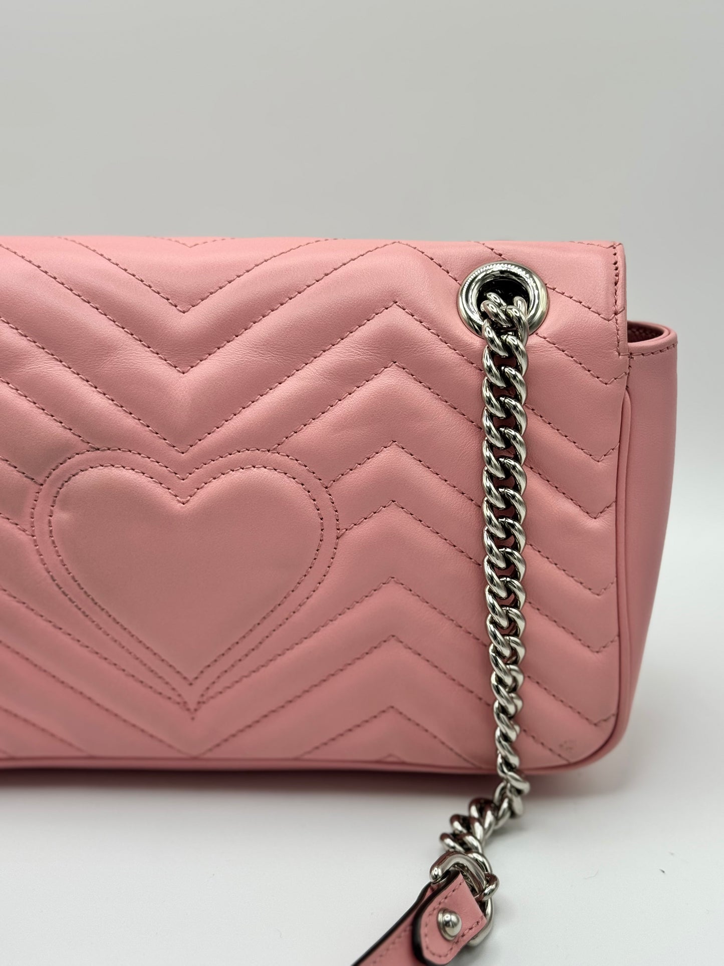 Gucci Calfskin Matelasse Small GG Marmont Shoulder Bag Wild Rose