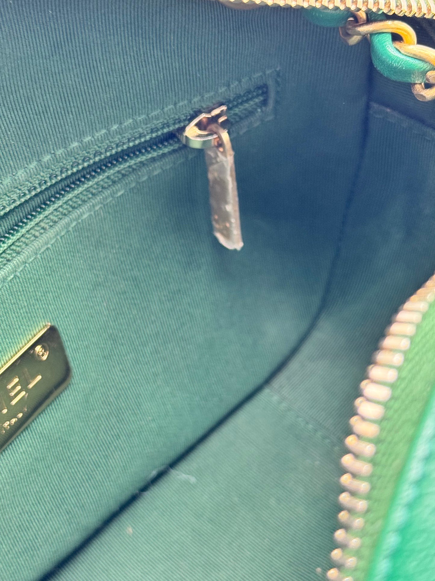 Chanel Goatskin Quilted Chain Infinity Camera Case Green