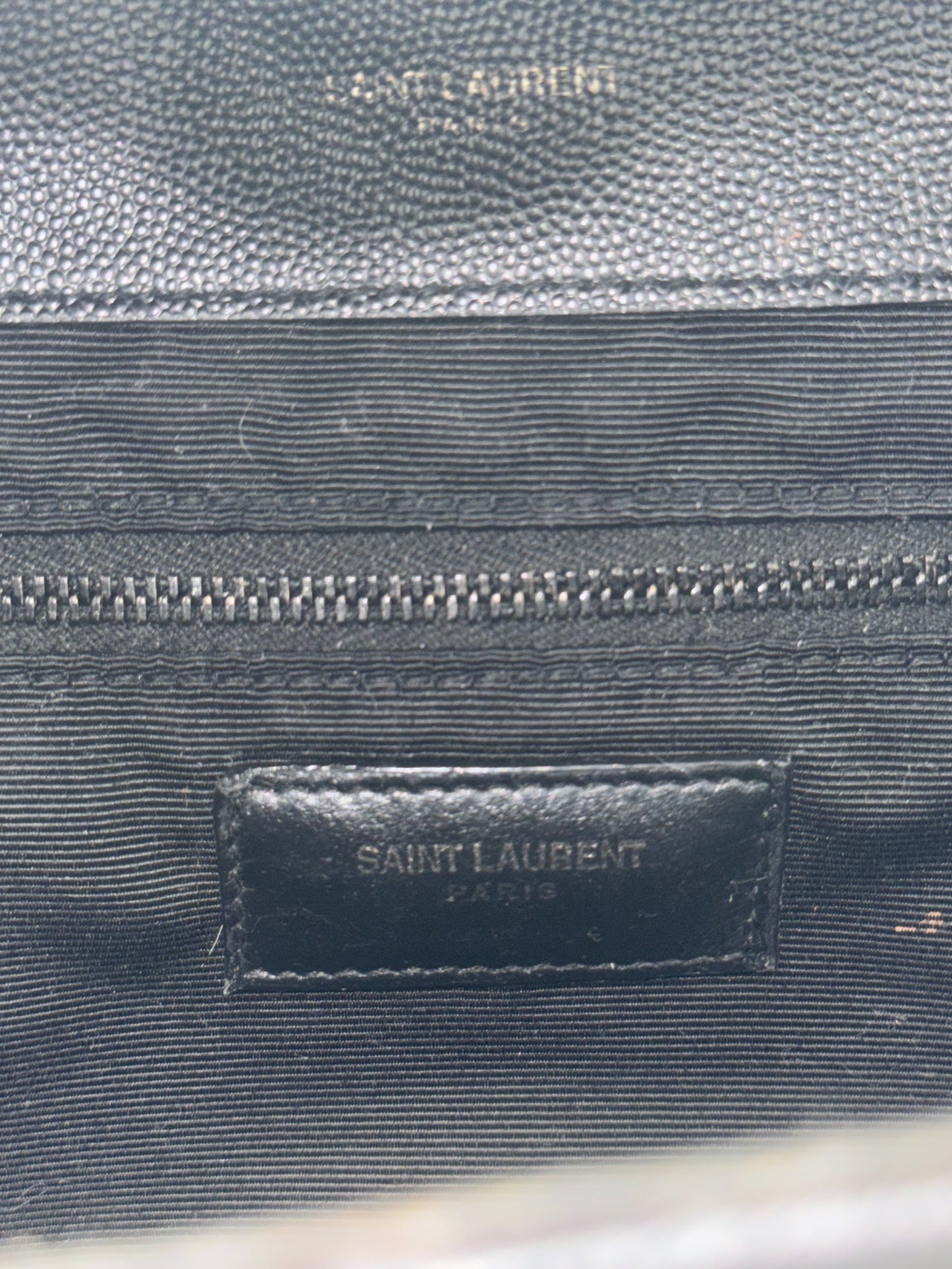 Saint Laurent Grain De Poudre Textured Mixed Matelasse Large Triquilt Monogram Monochrome Satchel Black