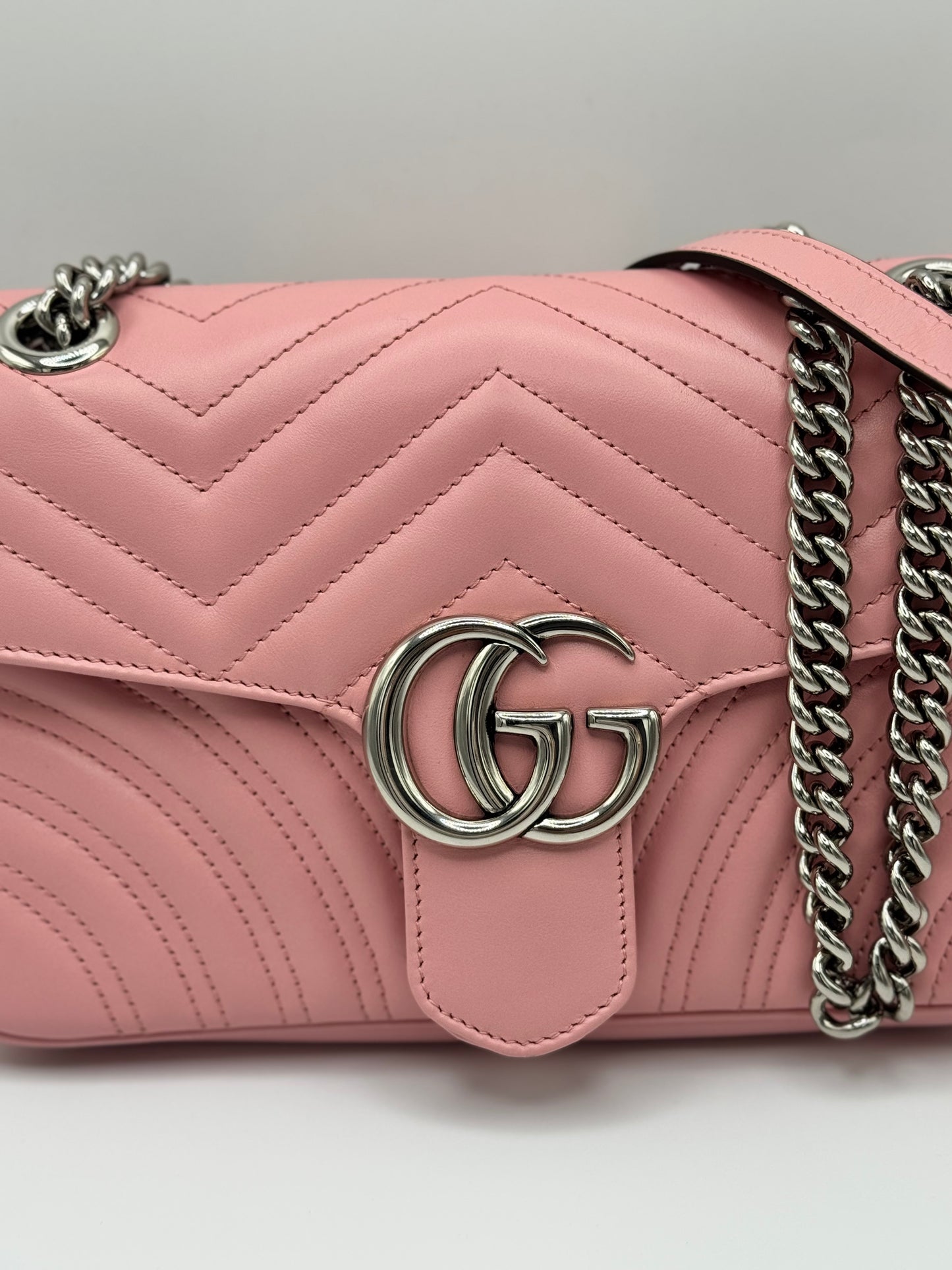Gucci Calfskin Matelasse Small GG Marmont Shoulder Bag Wild Rose