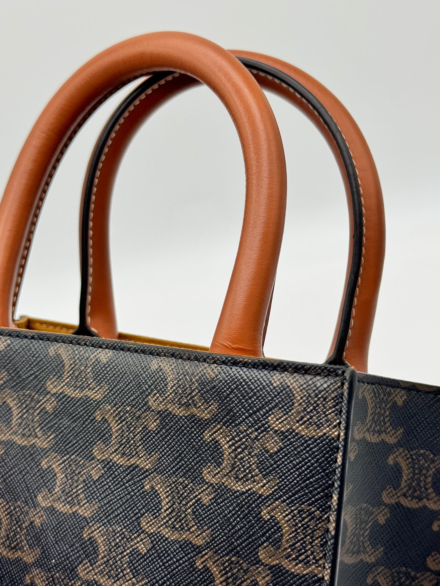 Celine Triomphe Canvas Calfskin Mini Vertical Cabas Tan