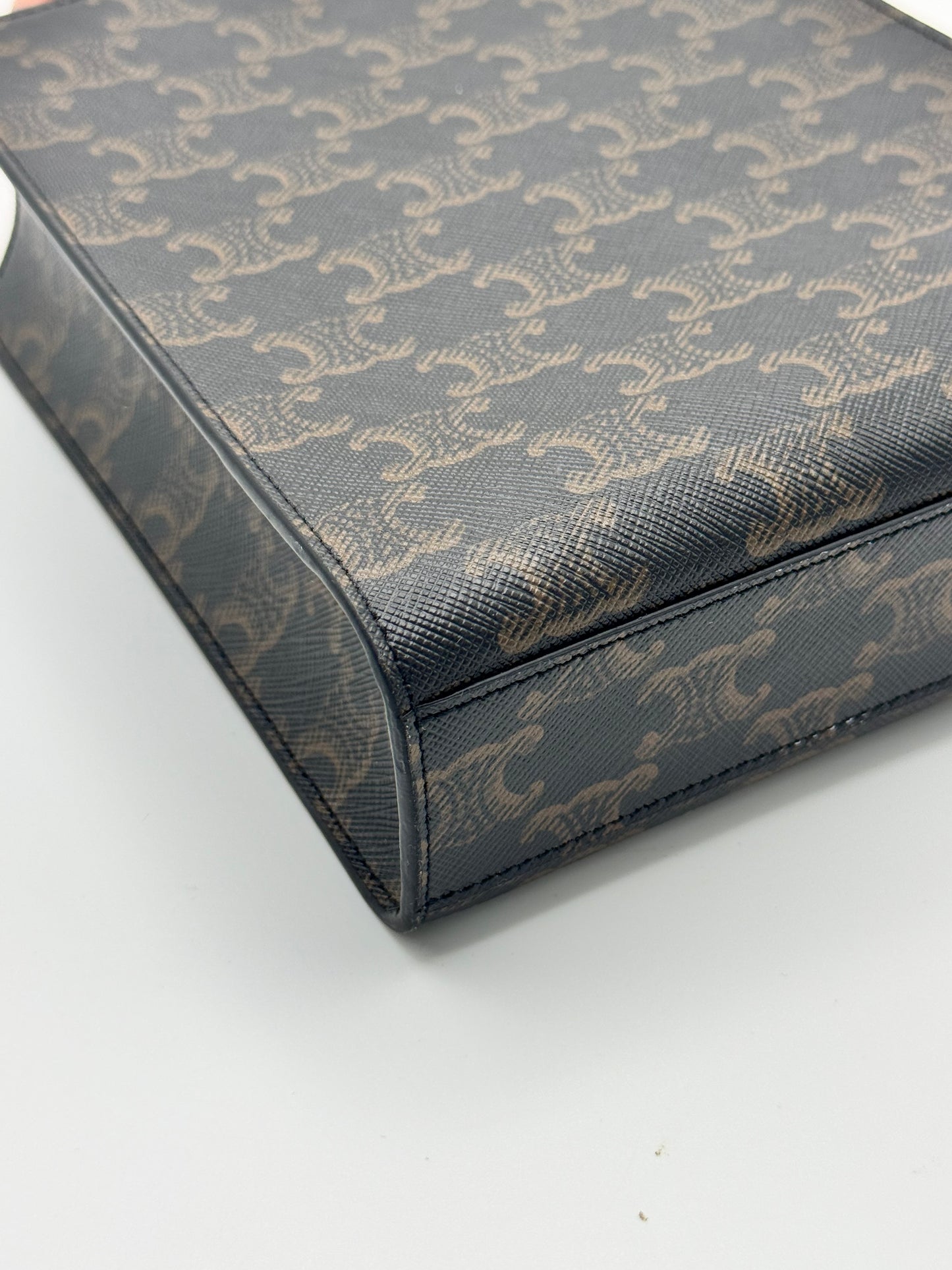 Celine Triomphe Canvas Calfskin Mini Vertical Cabas Tan