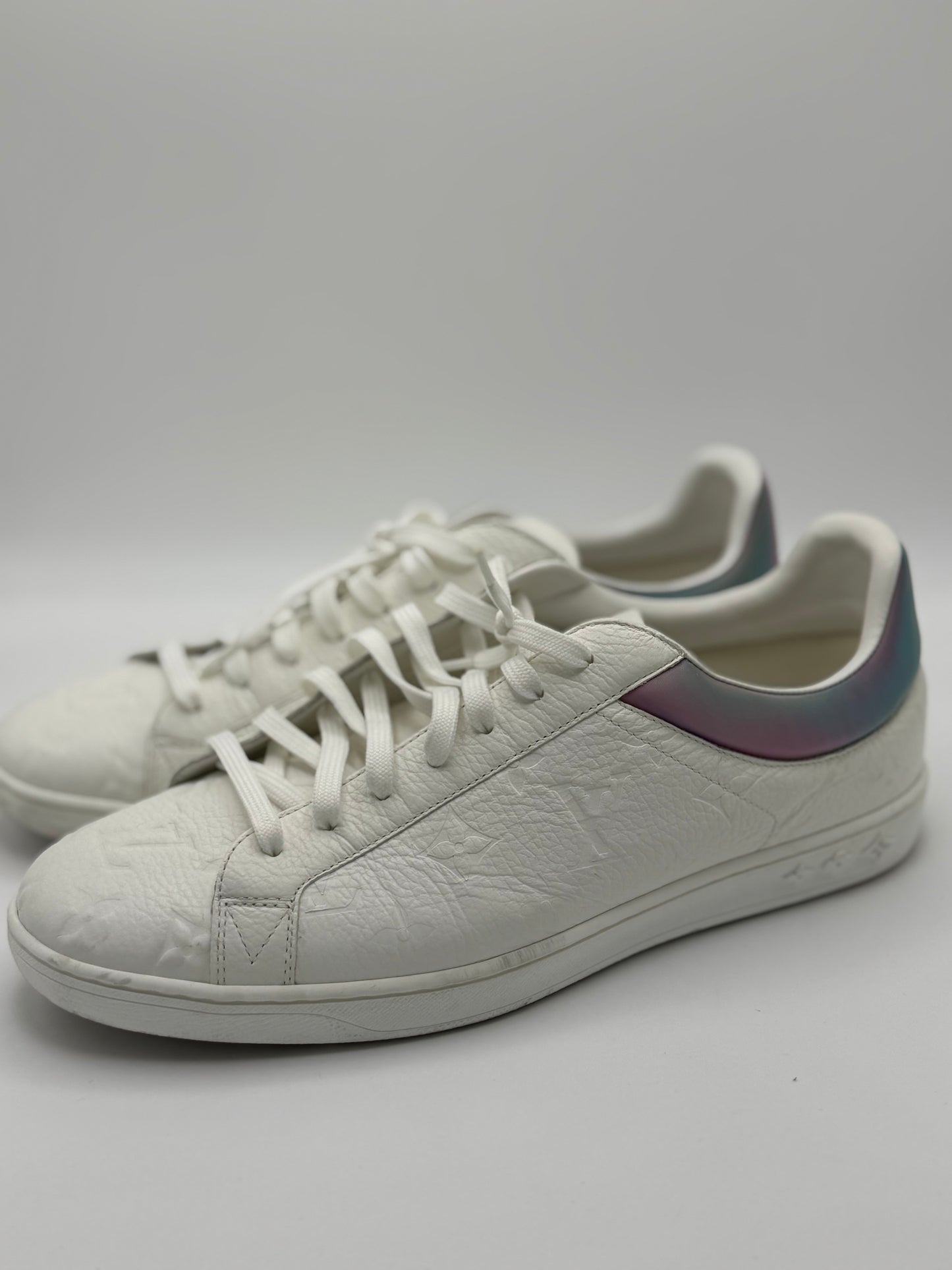 Louis Vuitton White Embossed Monogram Calfskin Sneakers Mens 8