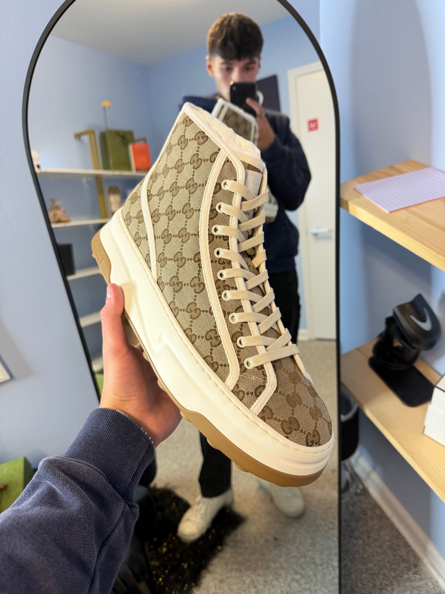 Gucci Mens Beige GG Canvas Tennis 1977 High Top Sneakers 13