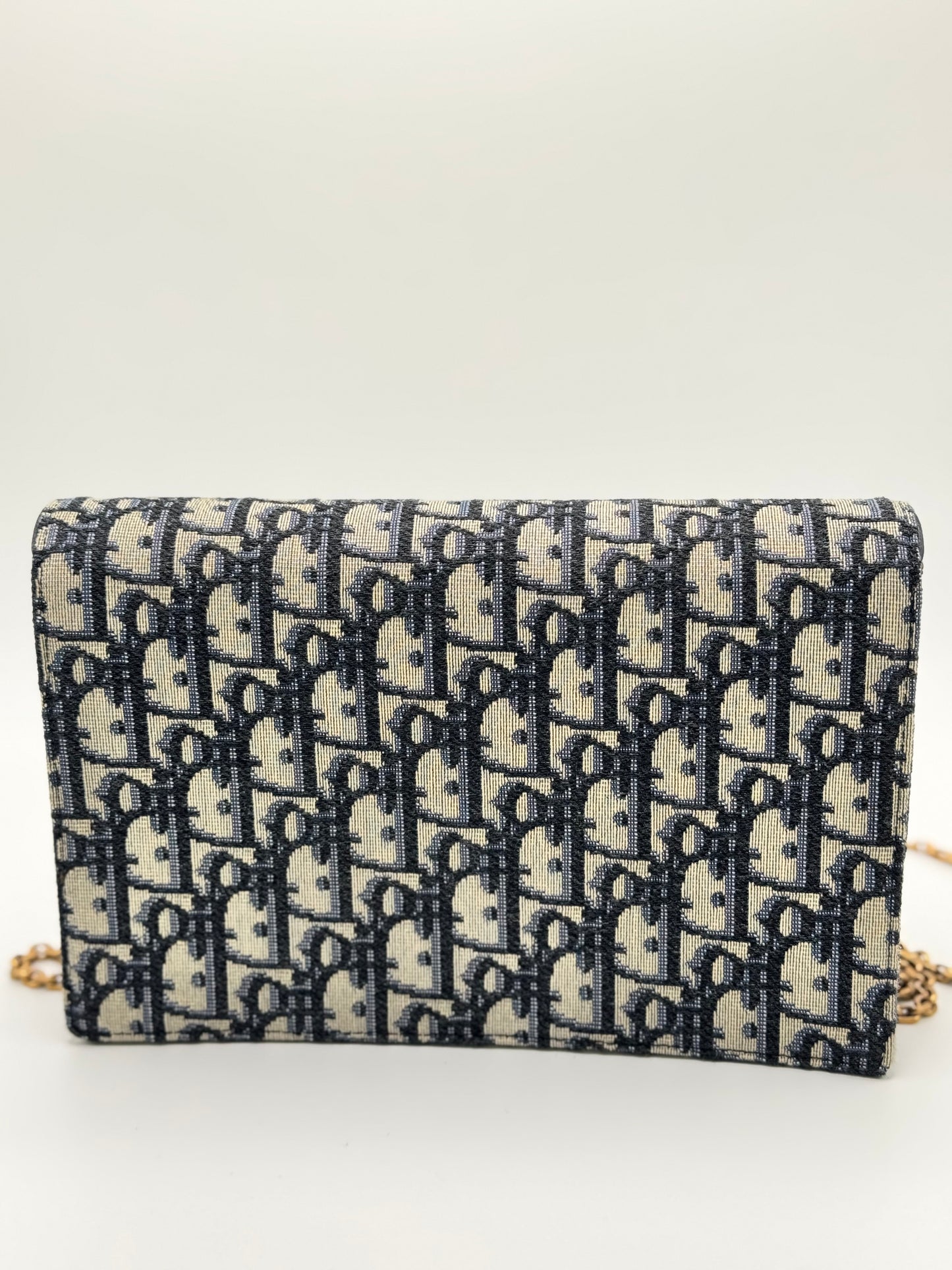 Dior Medium Saddle Pouch with Chain Blue Dior Oblique Jacquard